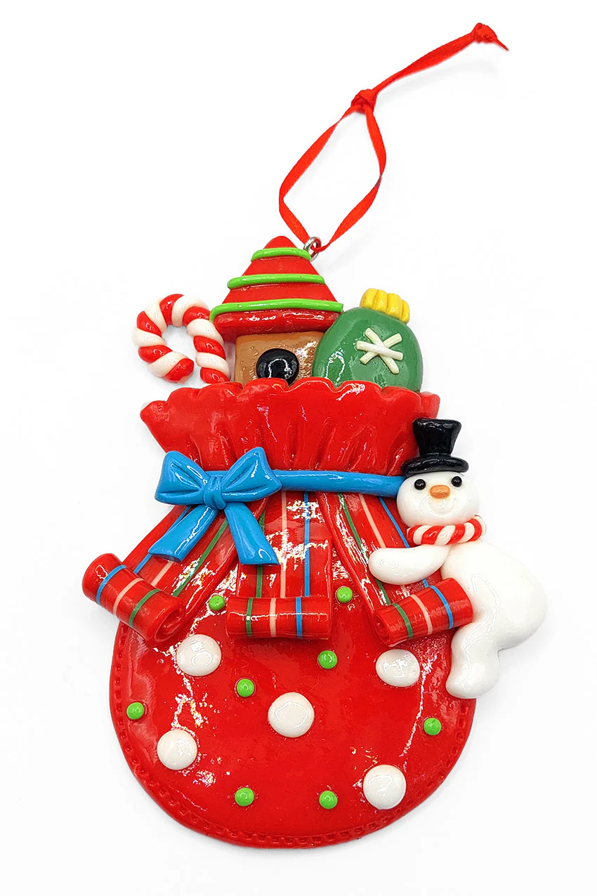 Christmas Ornament - Glossy Gingerbread Gift Bag with Snowman. Wizardi Festive Decoration F07-N2-11-AA440A - Image 2