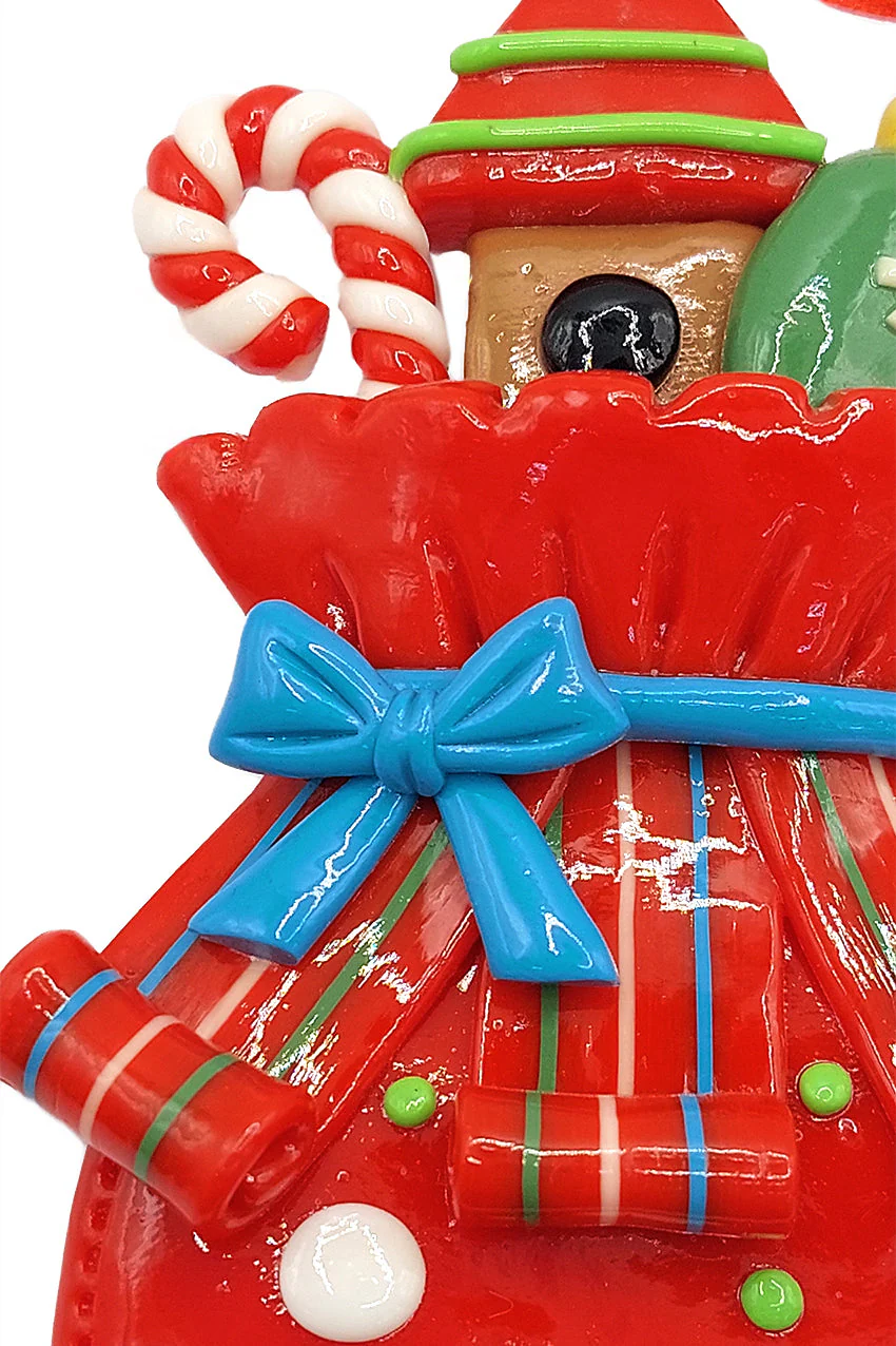 Christmas Ornament - Glossy Gingerbread Gift Bag with Snowman. Wizardi Festive Decoration F07-N2-11-AA440A - Image 3