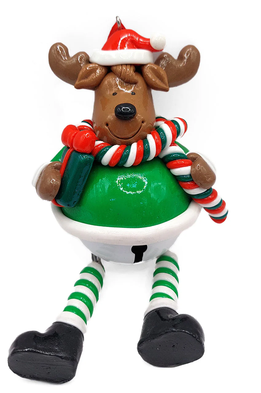 Christmas Ornament - Glossy Gingerbread Reindeer with Dangling Legs and Bell. Wizardi Festive Decoration F07-N2-15-SBB004C - Image 2