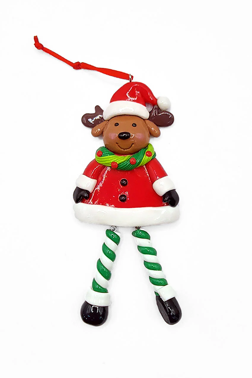Christmas Ornament - Glossy Gingerbread Reindeer with Dangling Legs. Wizardi Festive Decoration F07-N2-9-SAA202C - Image 2