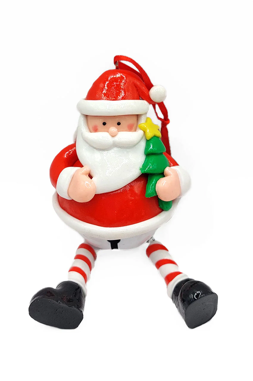 Christmas Ornament - Glossy Gingerbread Santa with Dangling Legs and Bell. Wizardi Festive Decoration F07-N2-15-SBB004A - Image 2