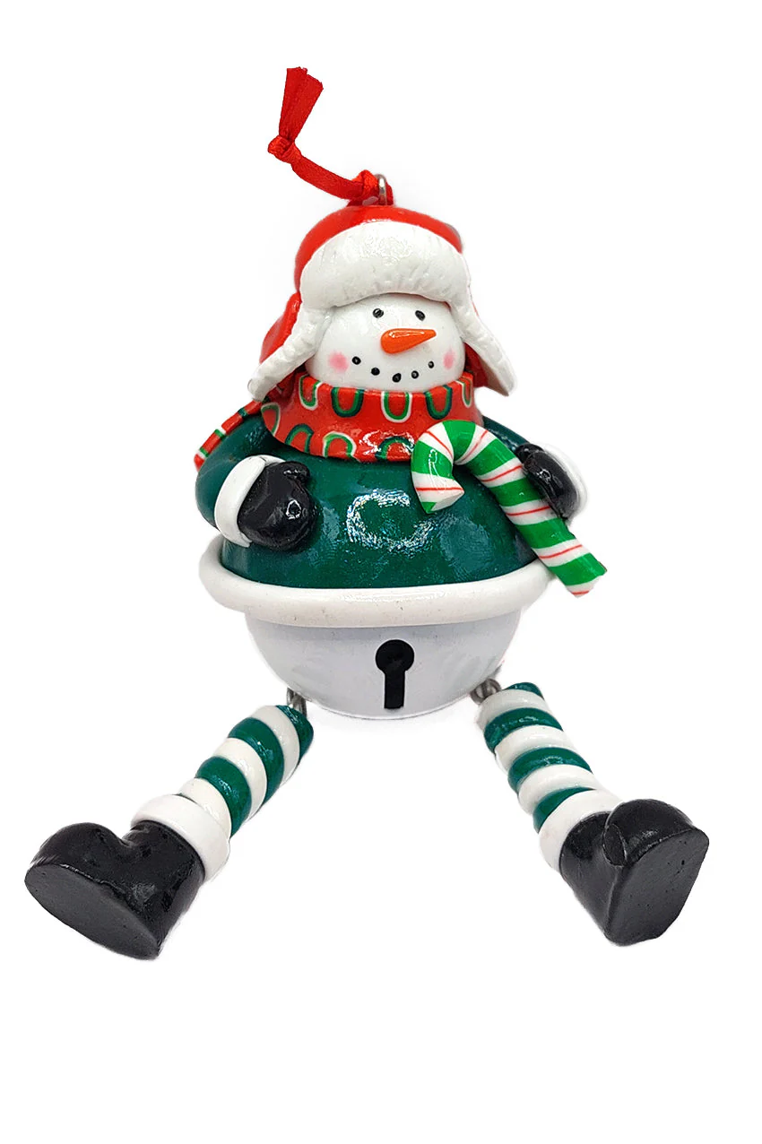 Christmas Ornament - Glossy Gingerbread Snowman with Dangling Legs and Bell. Wizardi Festive Decoration F07-N2-15-SBB004B - Image 2