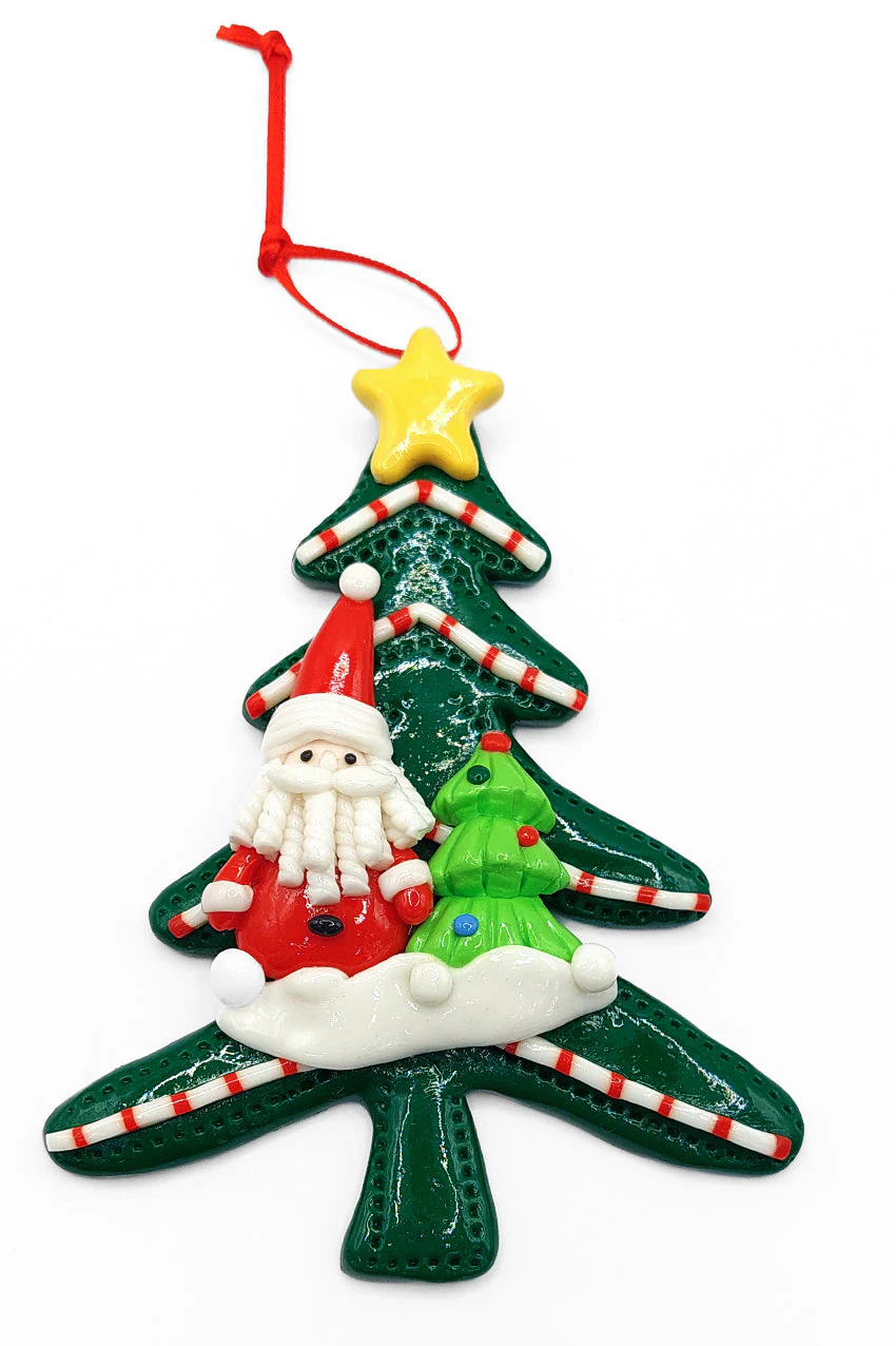 Christmas Ornament - Glossy Gingerbread Tree with Santa. Wizardi Festive Decoration F07-N2-12-AA453B - Image 2