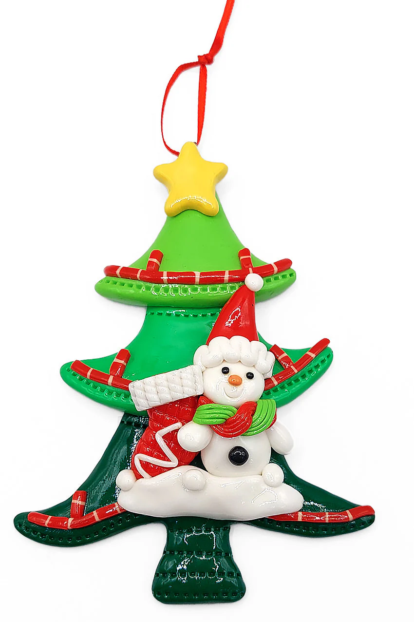 Christmas Ornament - Glossy Gingerbread Tree with Snowman. Wizardi Festive Decoration F07-N2-12-AA453C - Image 2