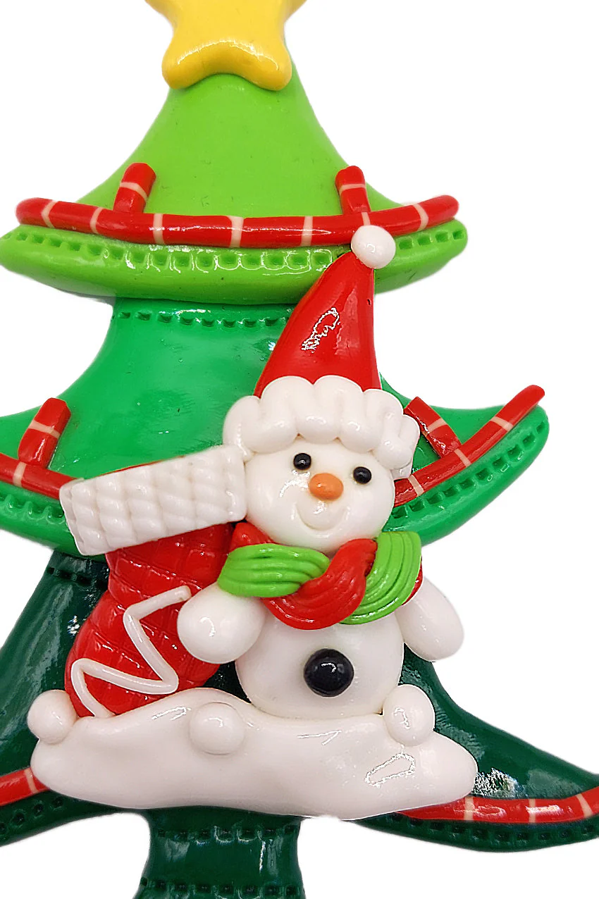 Christmas Ornament - Glossy Gingerbread Tree with Snowman. Wizardi Festive Decoration F07-N2-12-AA453C - Image 3