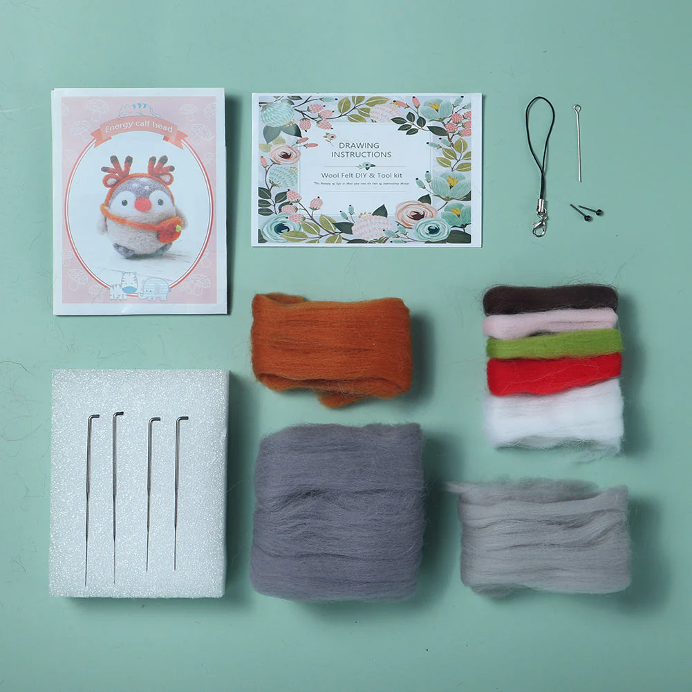 Christmas Penguin Needle Felting Kit. Wizardi DIY Wool Craft Kit F07N8-W116 - Image 2