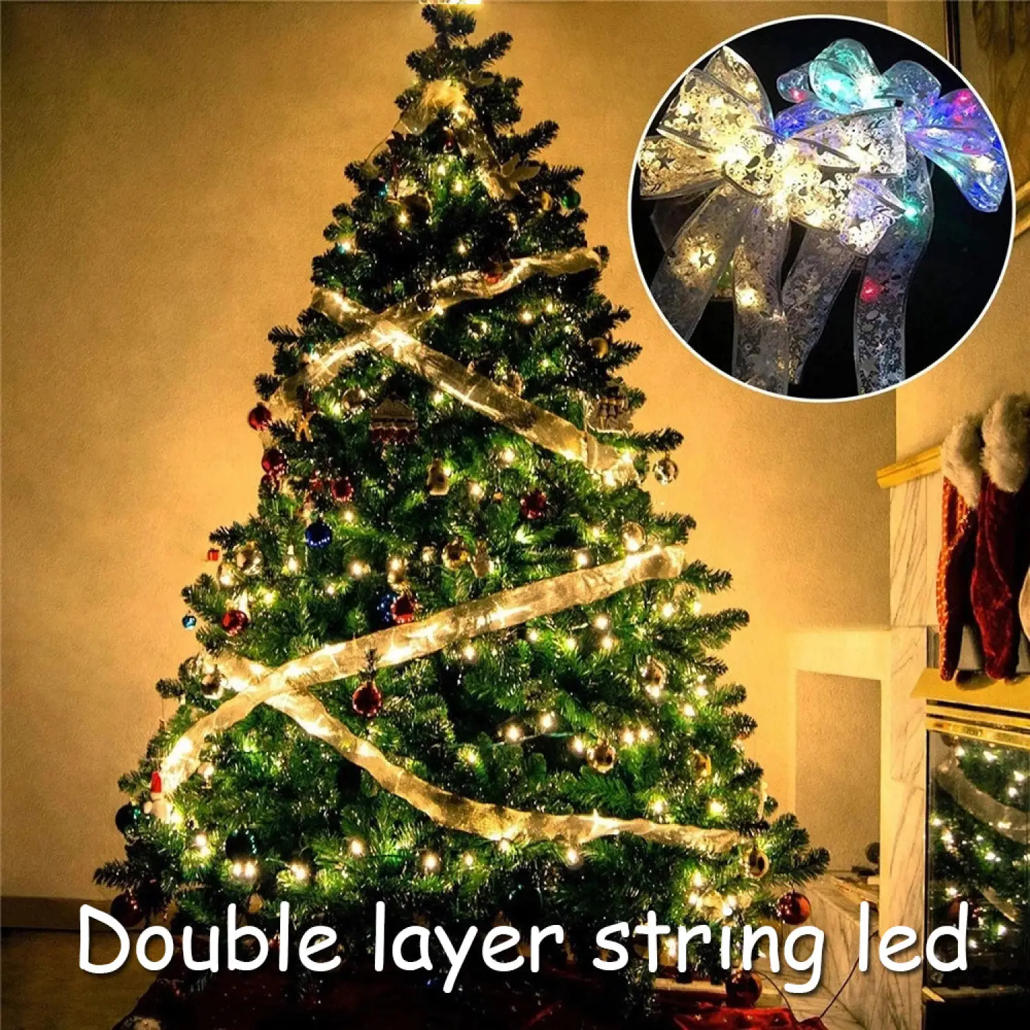 Christmas Ribbon Bow Tie with Fairy Lights for Holiday Decor - Image 5