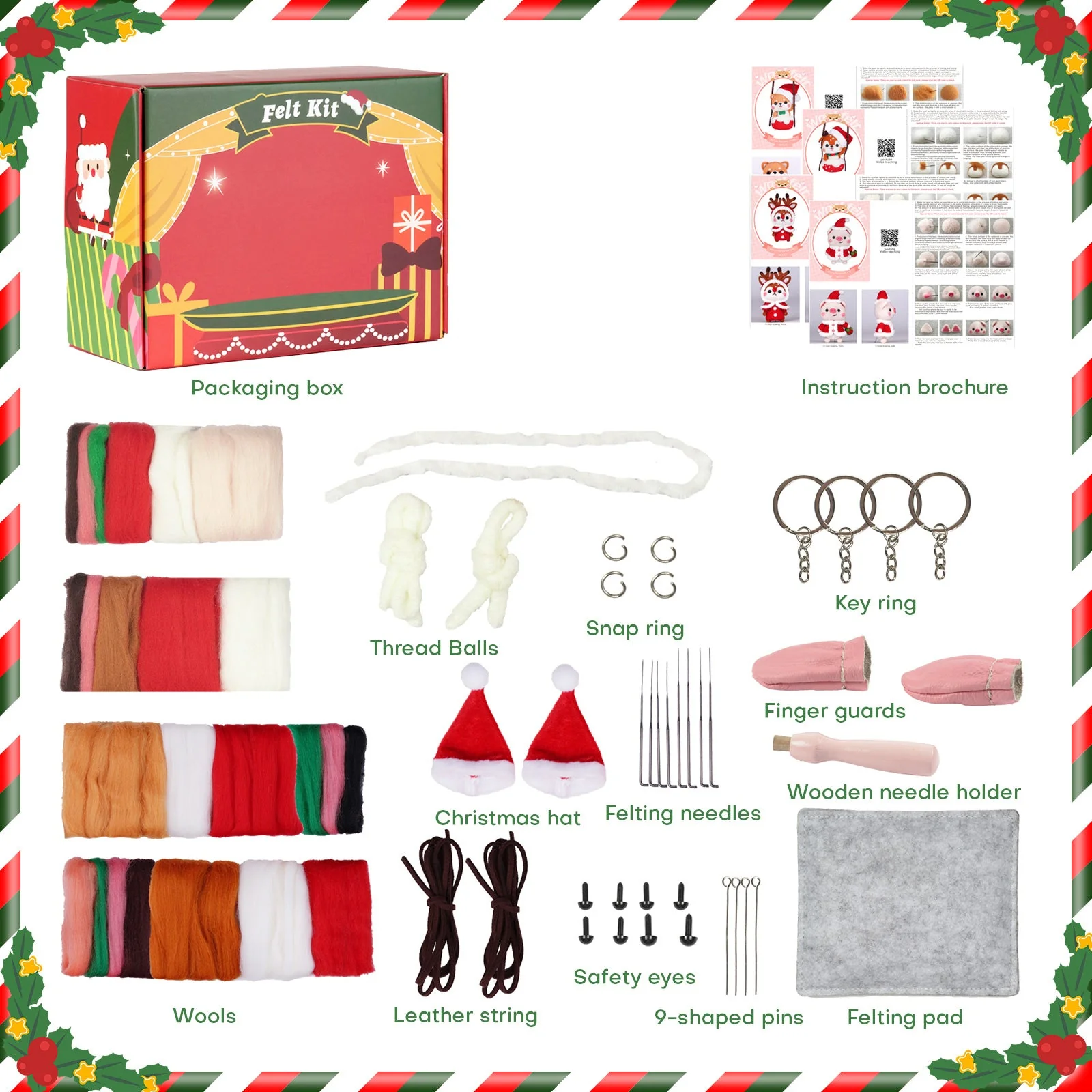 Christmas Shiba Inu and Piggy Needle Felting Kit. Wizardi DIY Wool Craft Kit F07N8-Z-12 - Image 10