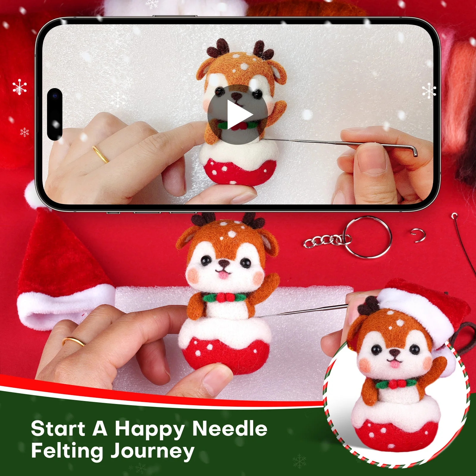 Christmas Shiba Inu and Piggy Needle Felting Kit. Wizardi DIY Wool Craft Kit F07N8-Z-12 - Image 2