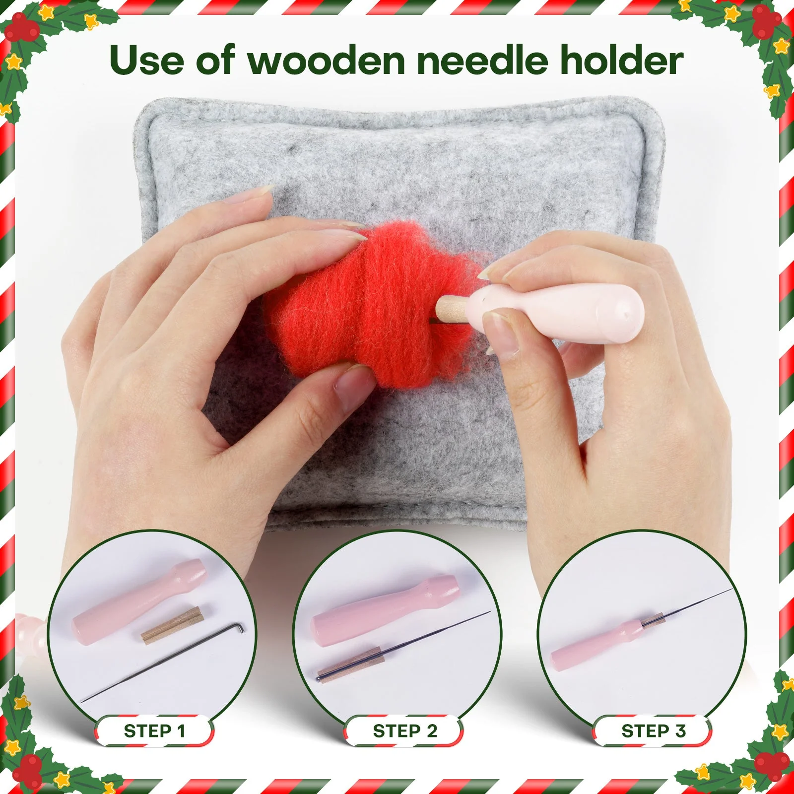 Christmas Shiba Inu and Piggy Needle Felting Kit. Wizardi DIY Wool Craft Kit F07N8-Z-12 - Image 4