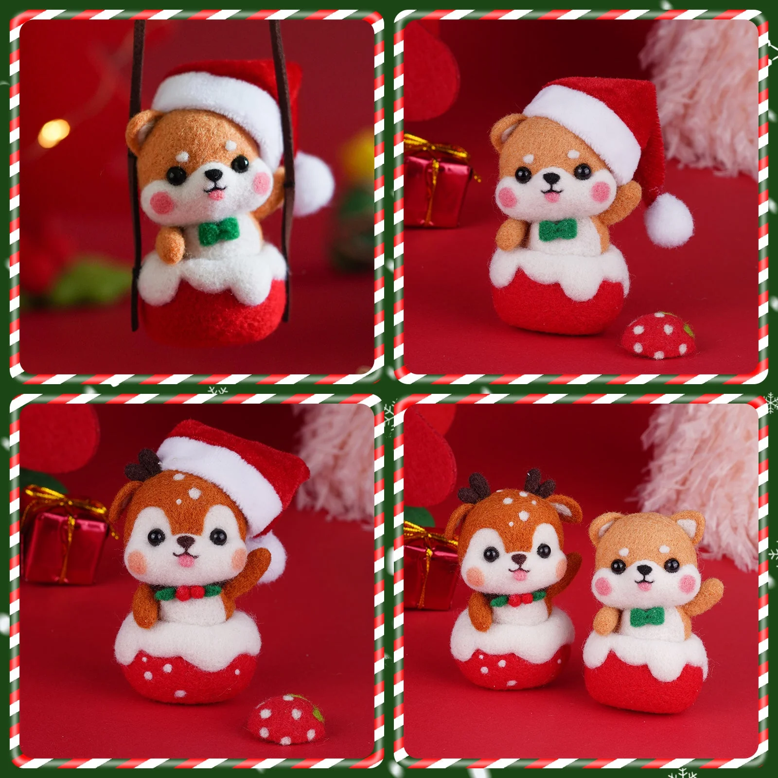 Christmas Shiba Inu and Piggy Needle Felting Kit. Wizardi DIY Wool Craft Kit F07N8-Z-12 - Image 6