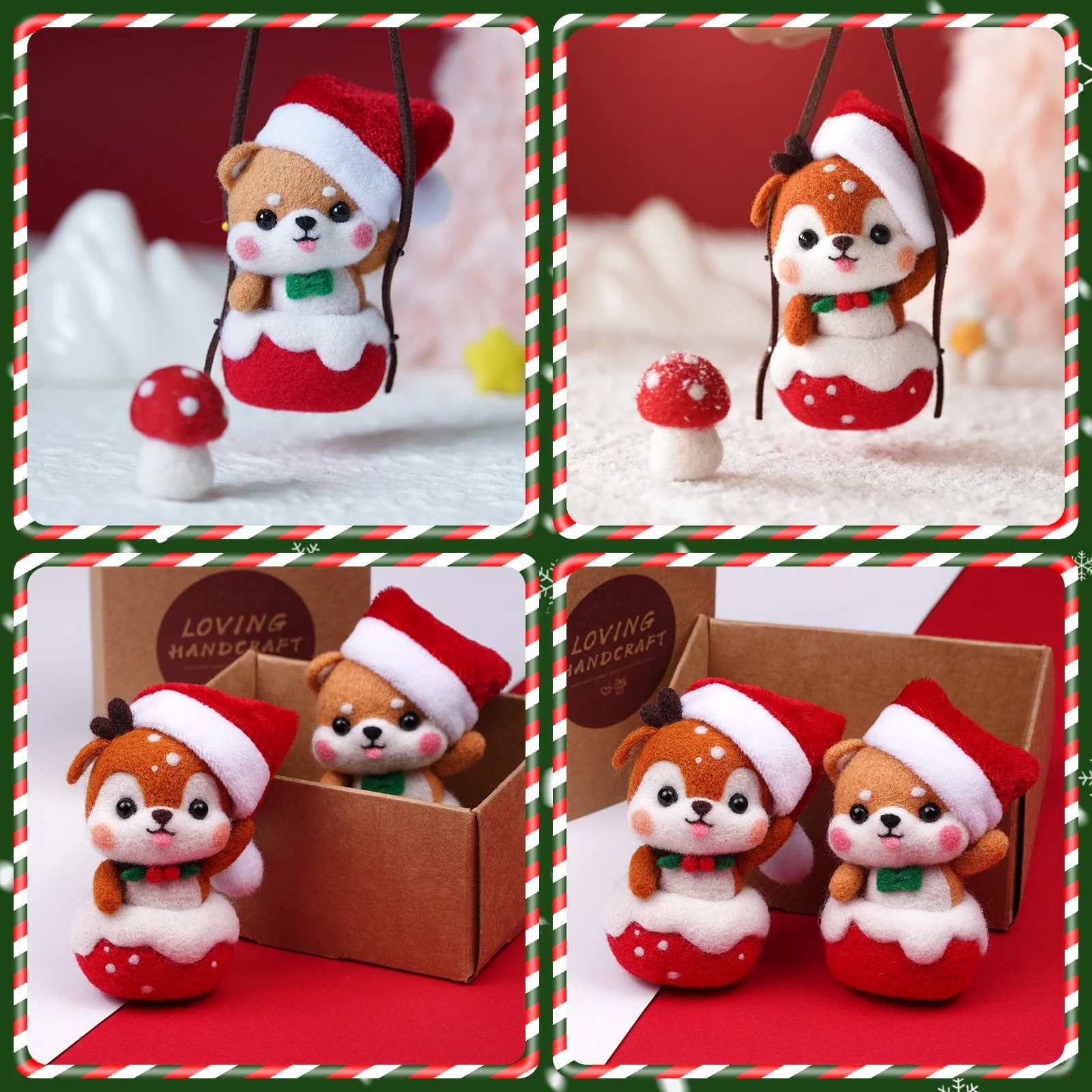 Christmas Shiba Inu and Piggy Needle Felting Kit. Wizardi DIY Wool Craft Kit F07N8-Z-12 - Image 8