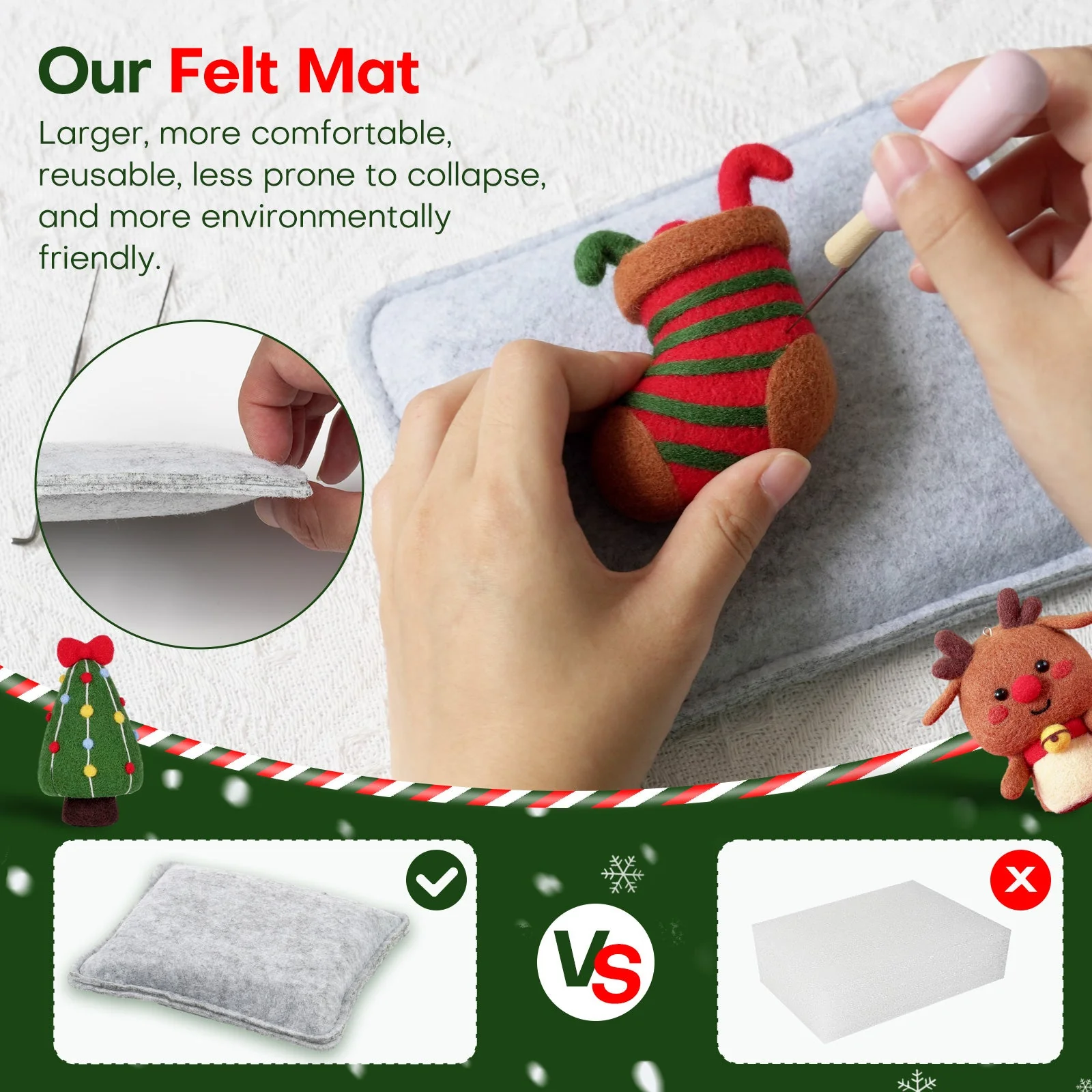 Christmas Tree, Stocking, Gingerbread man and Santa Needle Felting Kit. Wizardi DIY Wool Craft Kit F07N8-Z-10 - Image 4