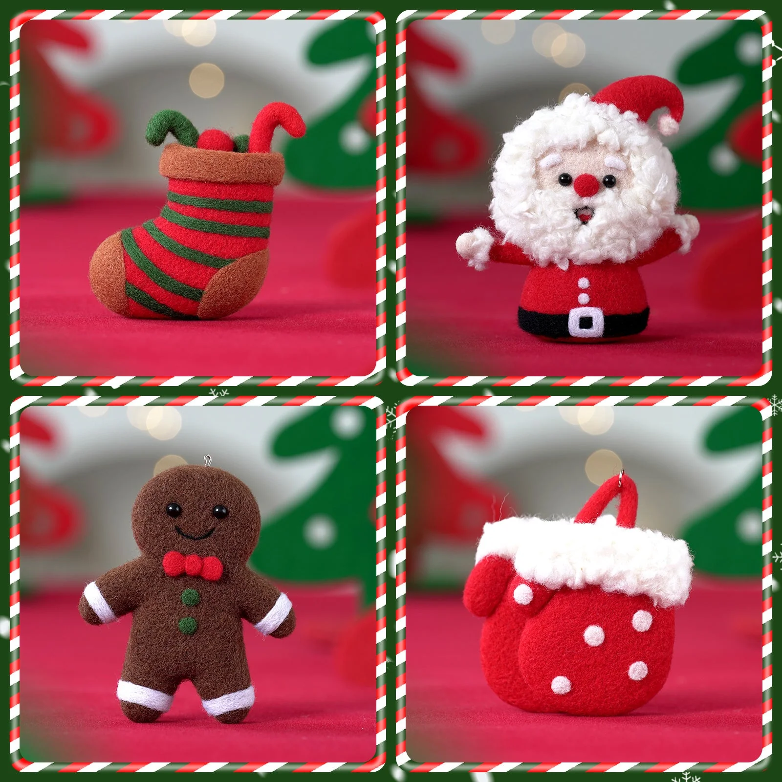 Christmas Tree, Stocking, Gingerbread man and Santa Needle Felting Kit. Wizardi DIY Wool Craft Kit F07N8-Z-10 - Image 5