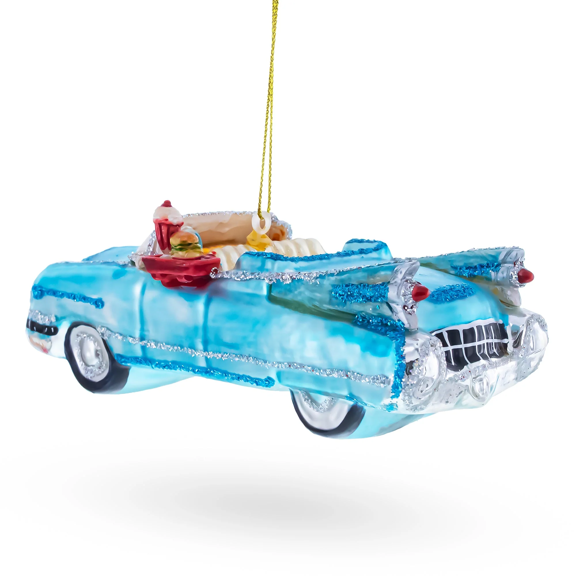 Classic Convertible Blue Retro Car Glass Christmas Ornament - Image 3