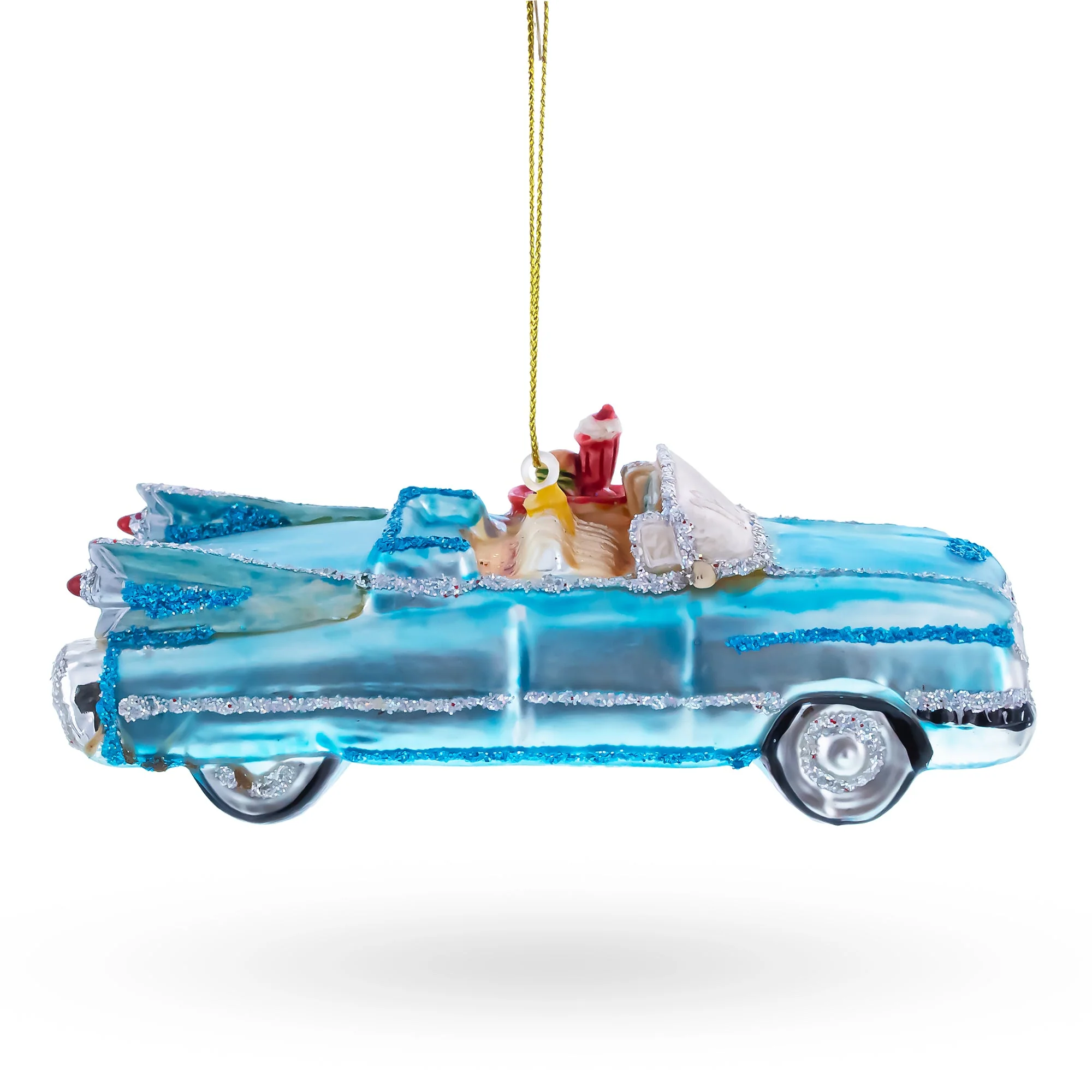 Classic Convertible Blue Retro Car Glass Christmas Ornament - Image 4