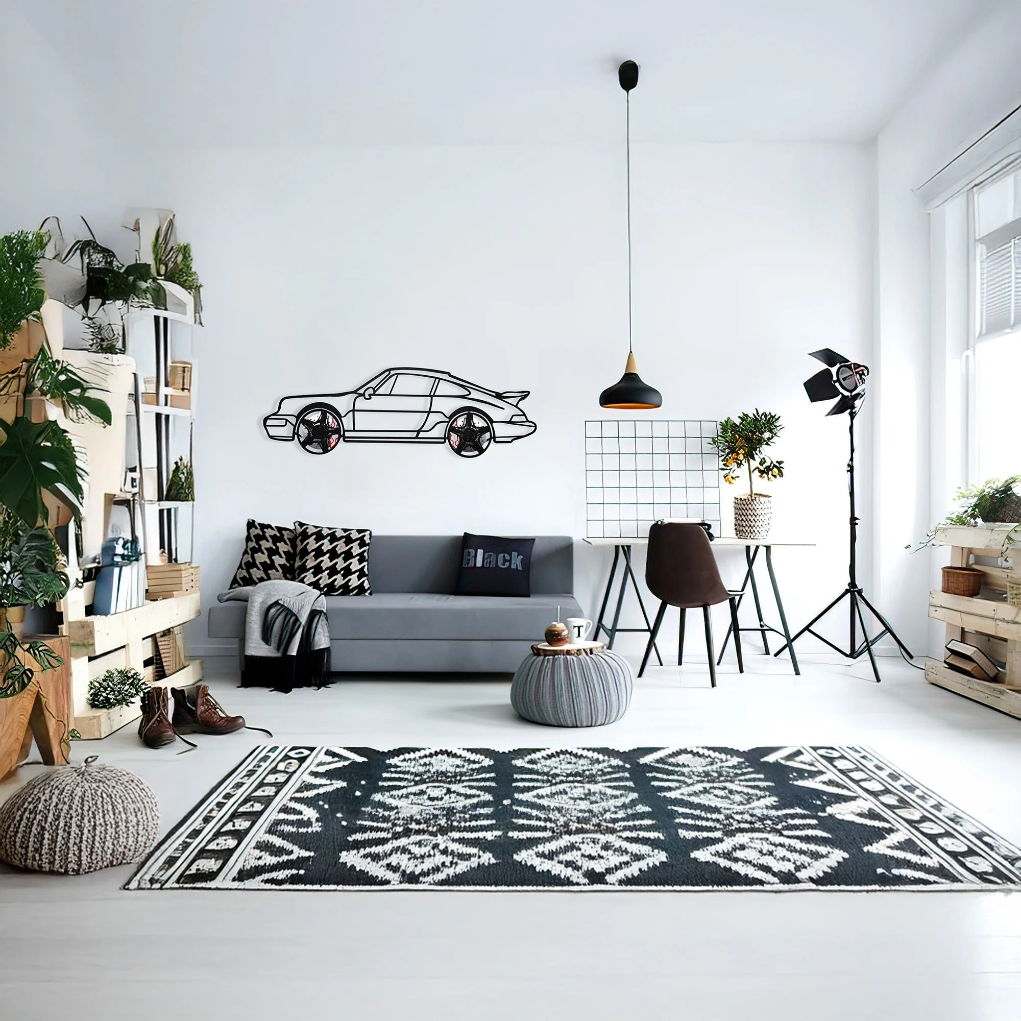 Classic Porsche 911 Wall Art – Retro Steel Silhouette with Spinning Wheels-KAFMEKA038 - Image 14