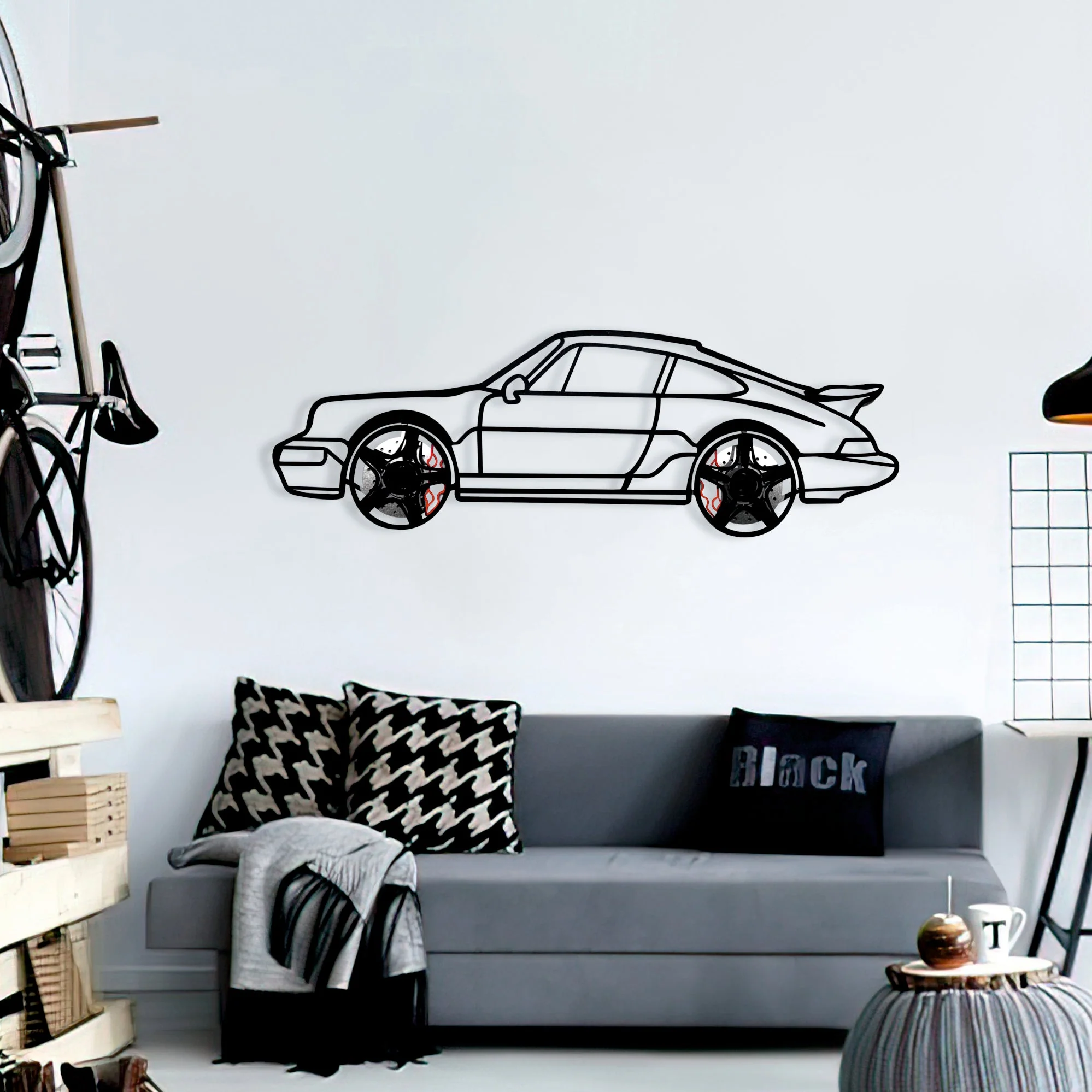 Classic Porsche 911 Wall Art – Retro Steel Silhouette with Spinning Wheels-KAFMEKA038 - Image 16