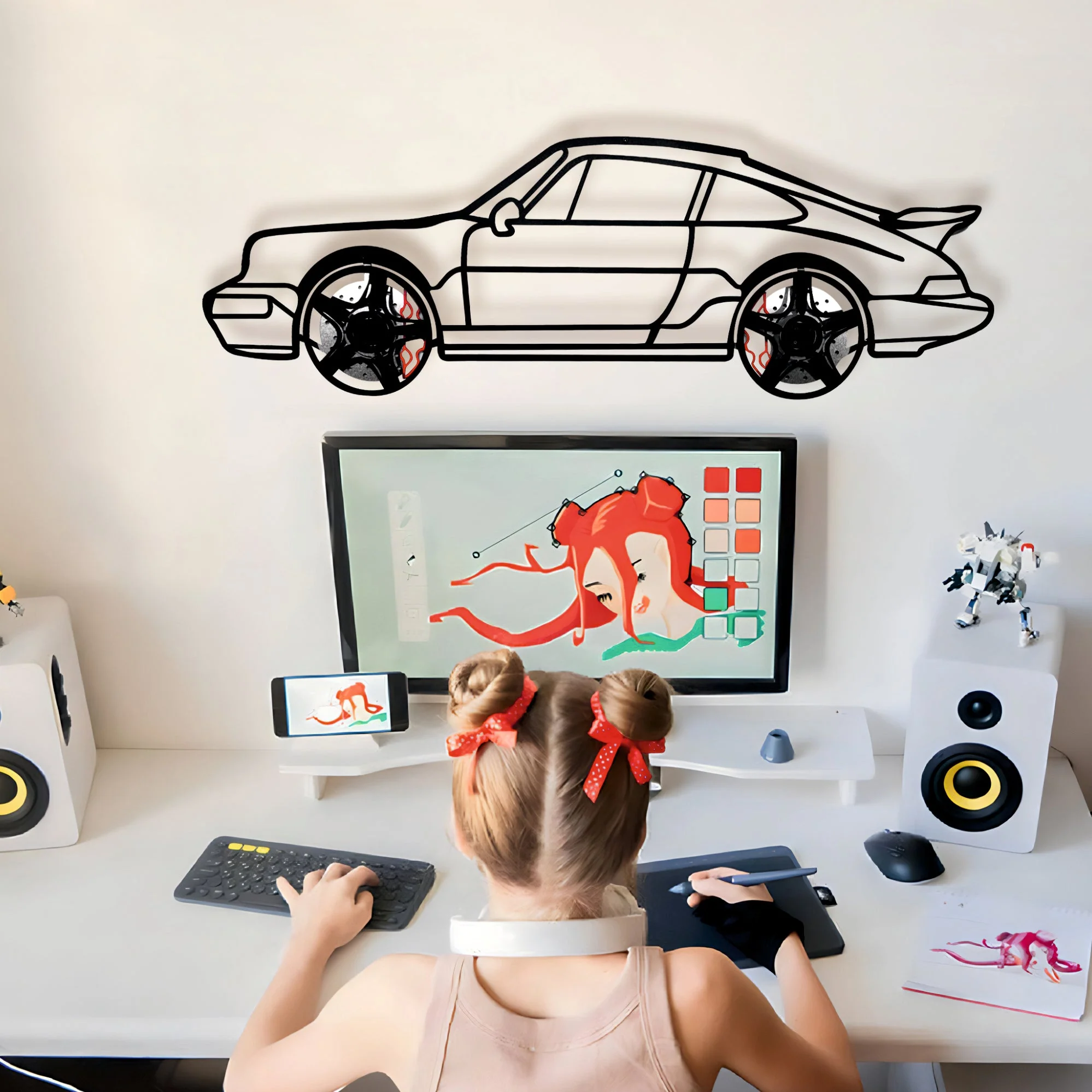 Classic Porsche 911 Wall Art – Retro Steel Silhouette with Spinning Wheels-KAFMEKA038 - Image 17