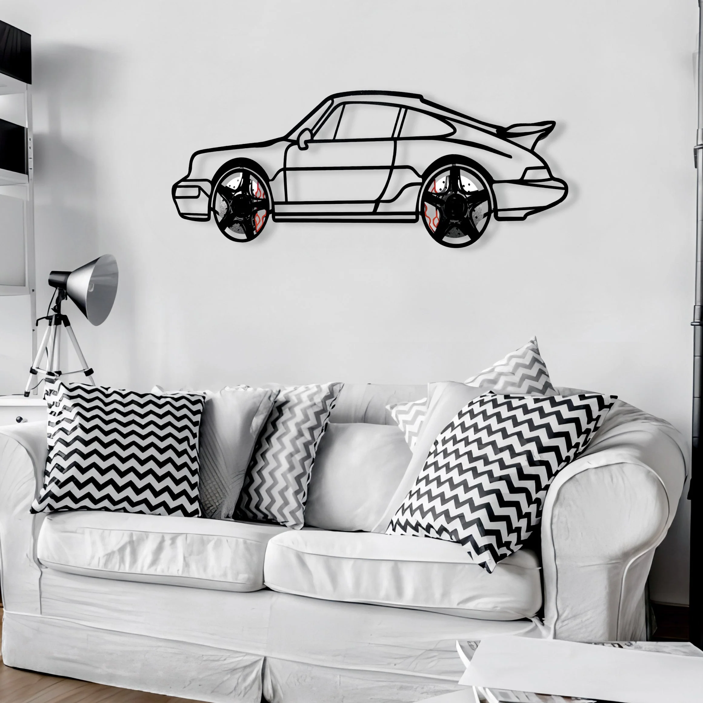 Classic Porsche 911 Wall Art – Retro Steel Silhouette with Spinning Wheels-KAFMEKA038 - Image 19