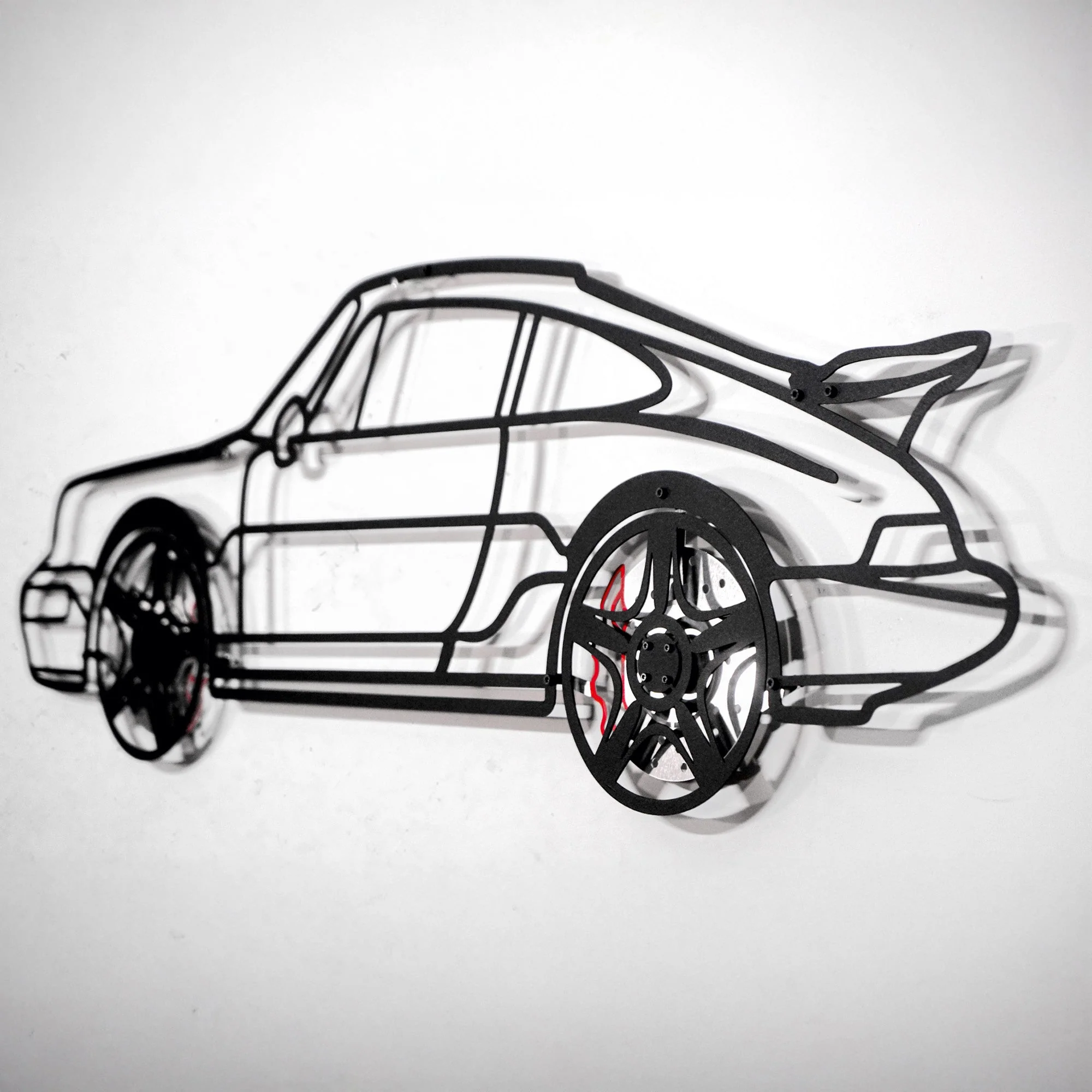 Classic Porsche 911 Wall Art – Retro Steel Silhouette with Spinning Wheels-KAFMEKA038 - Image 3