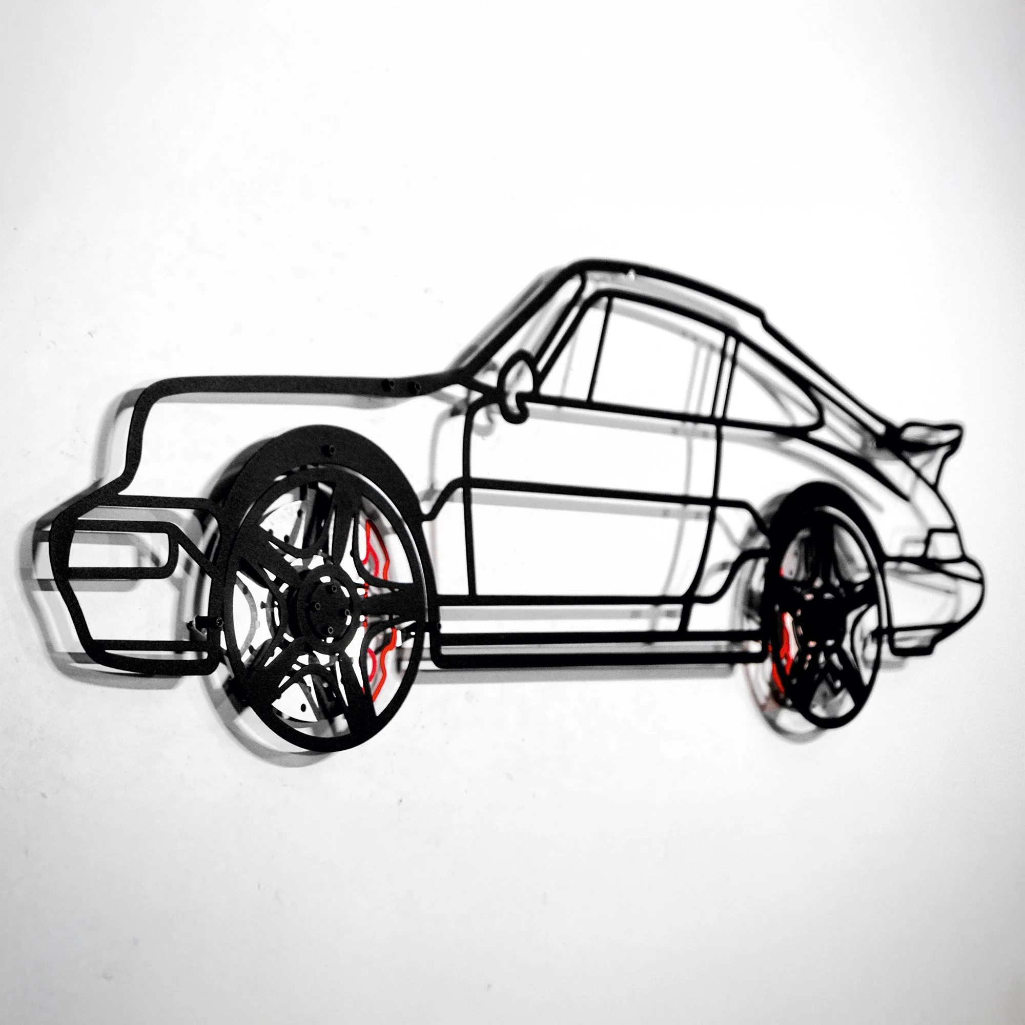 Classic Porsche 911 Wall Art – Retro Steel Silhouette with Spinning Wheels-KAFMEKA038 - Image 4