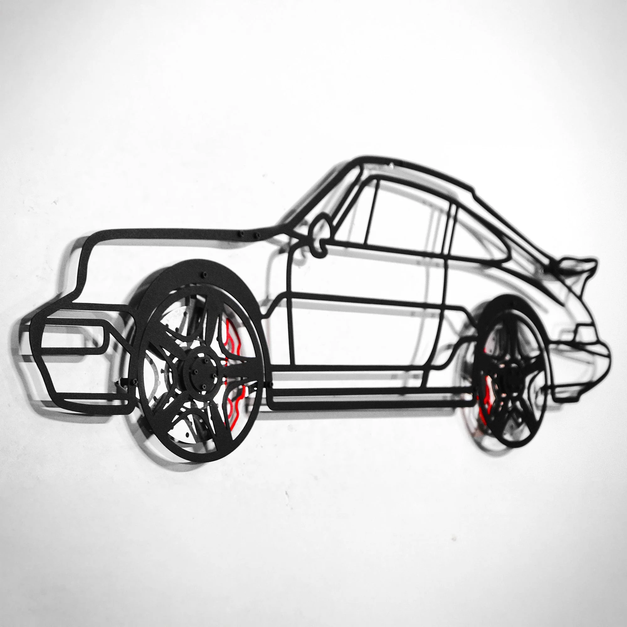 Classic Porsche 911 Wall Art – Retro Steel Silhouette with Spinning Wheels-KAFMEKA038 - Image 8