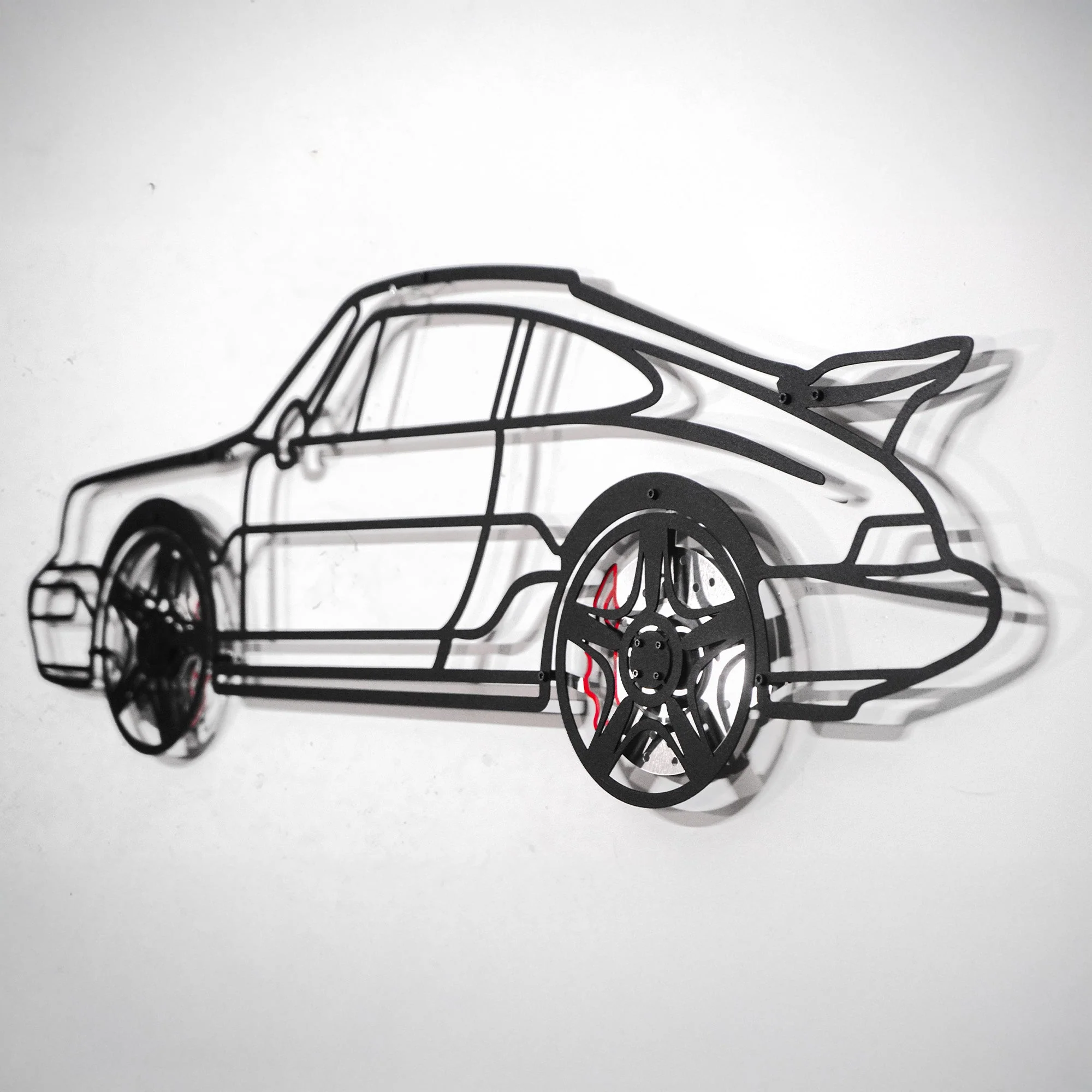 Classic Porsche 911 Wall Art – Retro Steel Silhouette with Spinning Wheels-KAFMEKA038 - Image 9