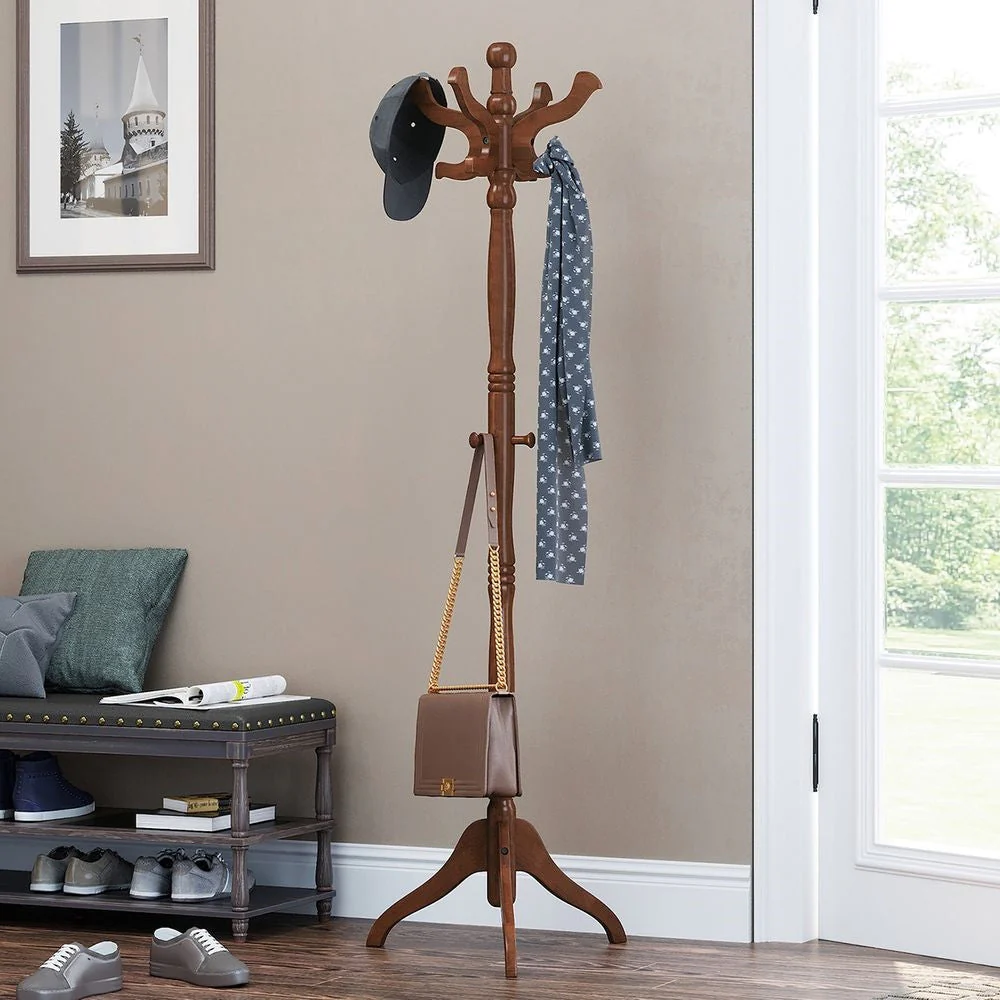 Classic Traditional Solid Wood Coat Rack in Walnut Finish - Image 3