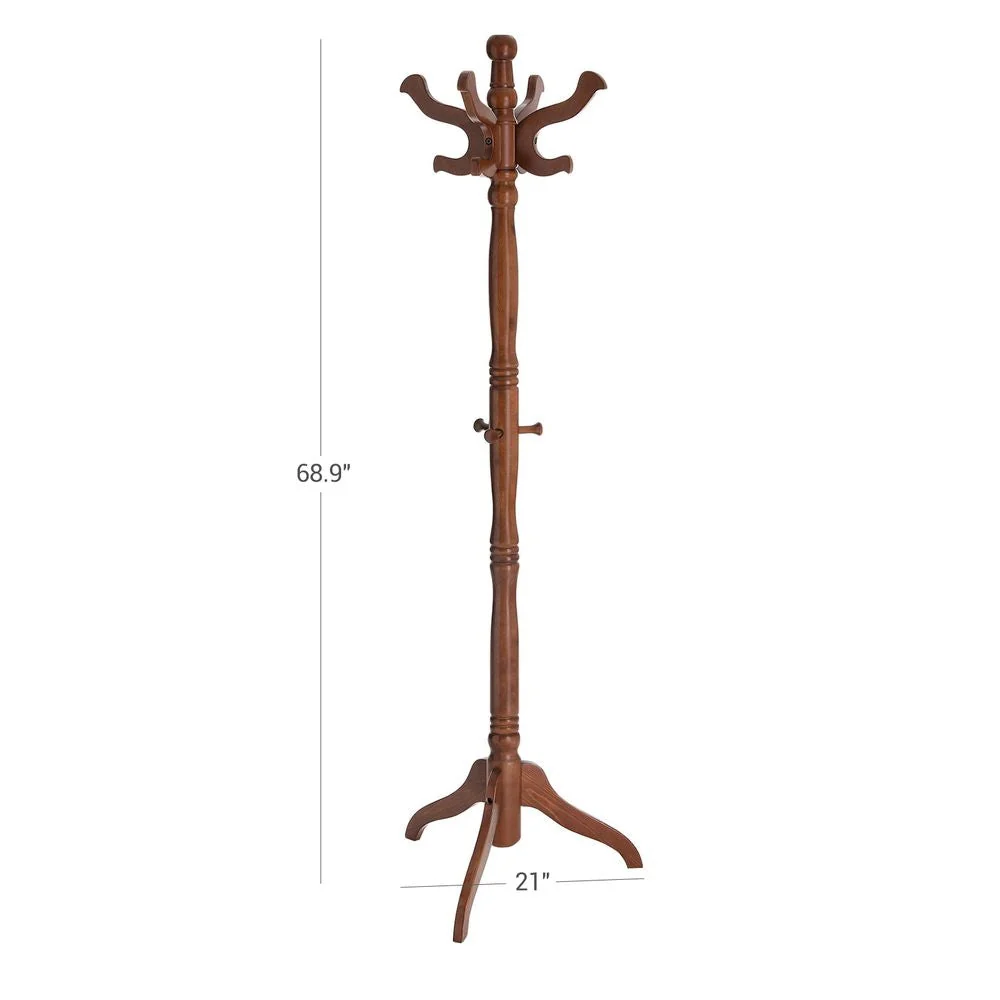 Classic Traditional Solid Wood Coat Rack in Walnut Finish - Image 5