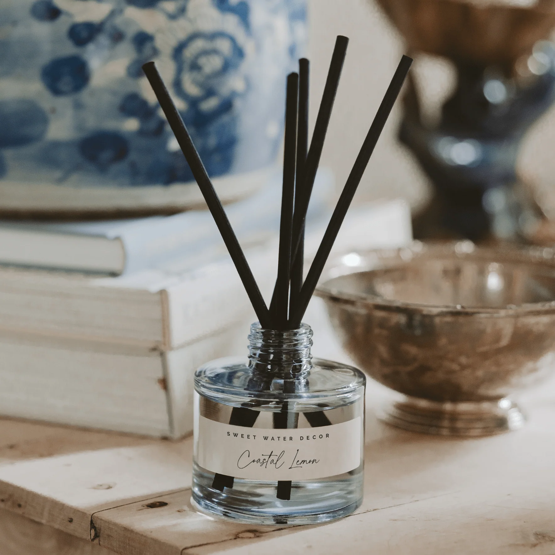Coastal Lemon Blue Tinted Glass Jar Reed Diffuser - Image 2