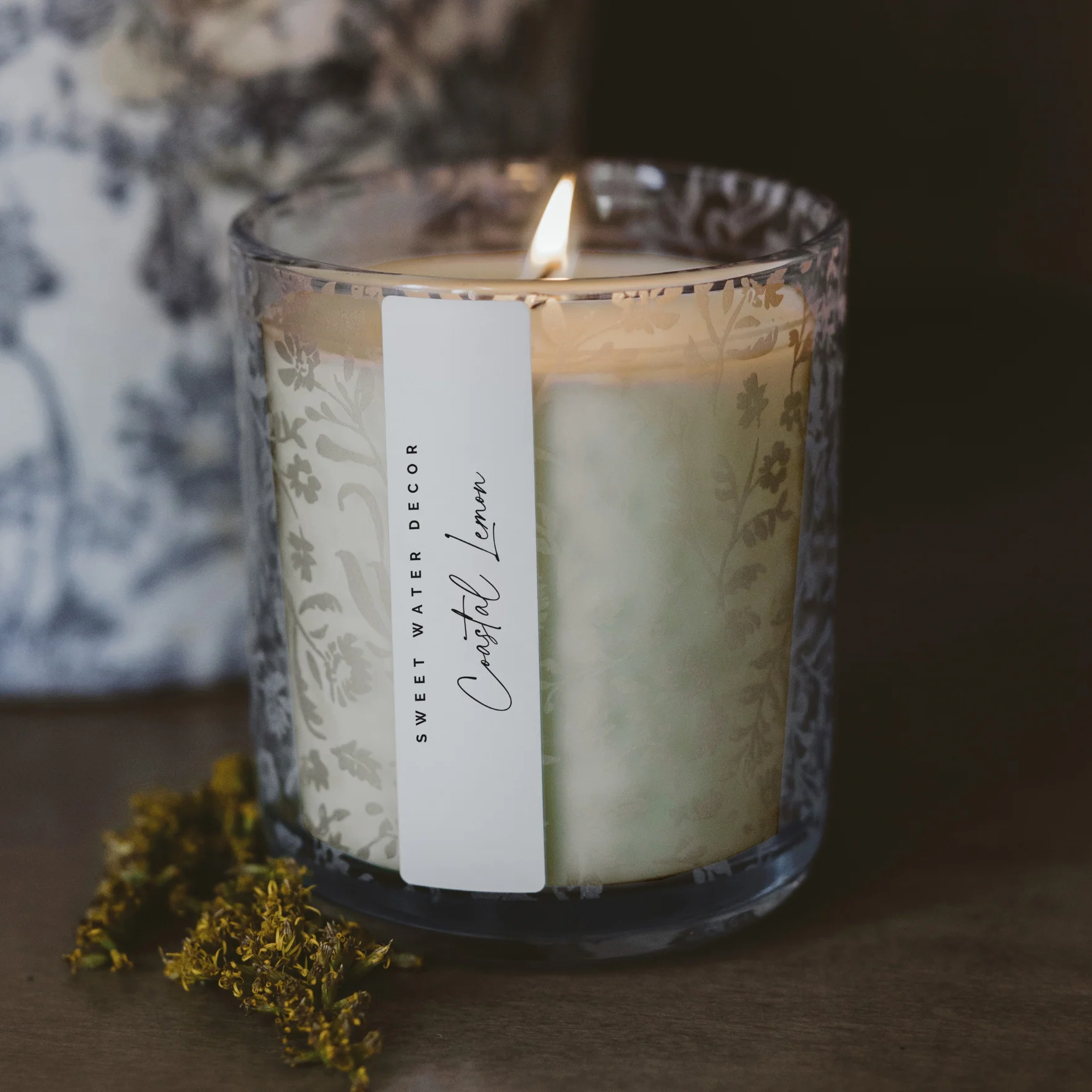 Coastal Lemon Soy Candle - Blue Tinted Glass Jar - 12 oz - Image 3