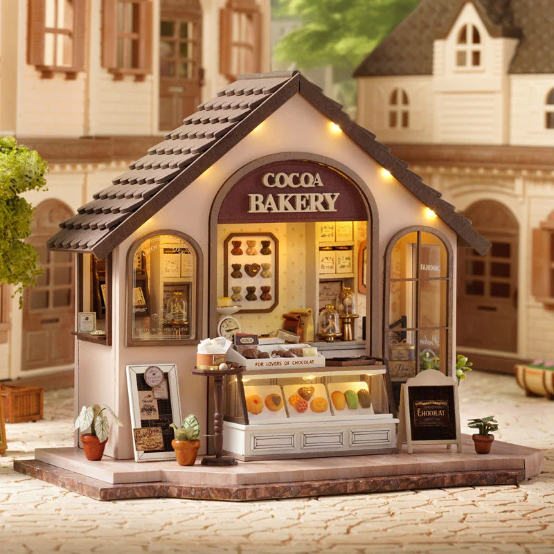 Cocoa Bakery Dollhouse Kit - Miniature Wizardi Roombox Kit with LED Light F07M51-57-DA-005-A - Image 2
