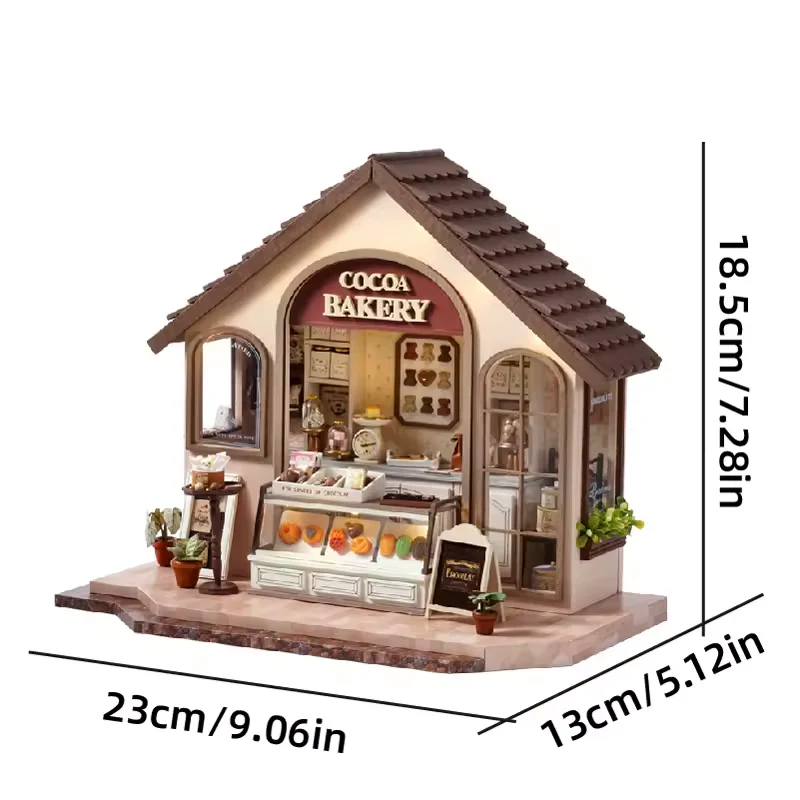 Cocoa Bakery Dollhouse Kit - Miniature Wizardi Roombox Kit with LED Light F07M51-57-DA-005-A - Image 3