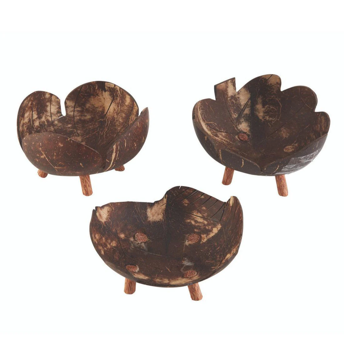 Coconut Bowls in Set of 3 | Decorative Boho Rustic Footed Bowls - Image 2