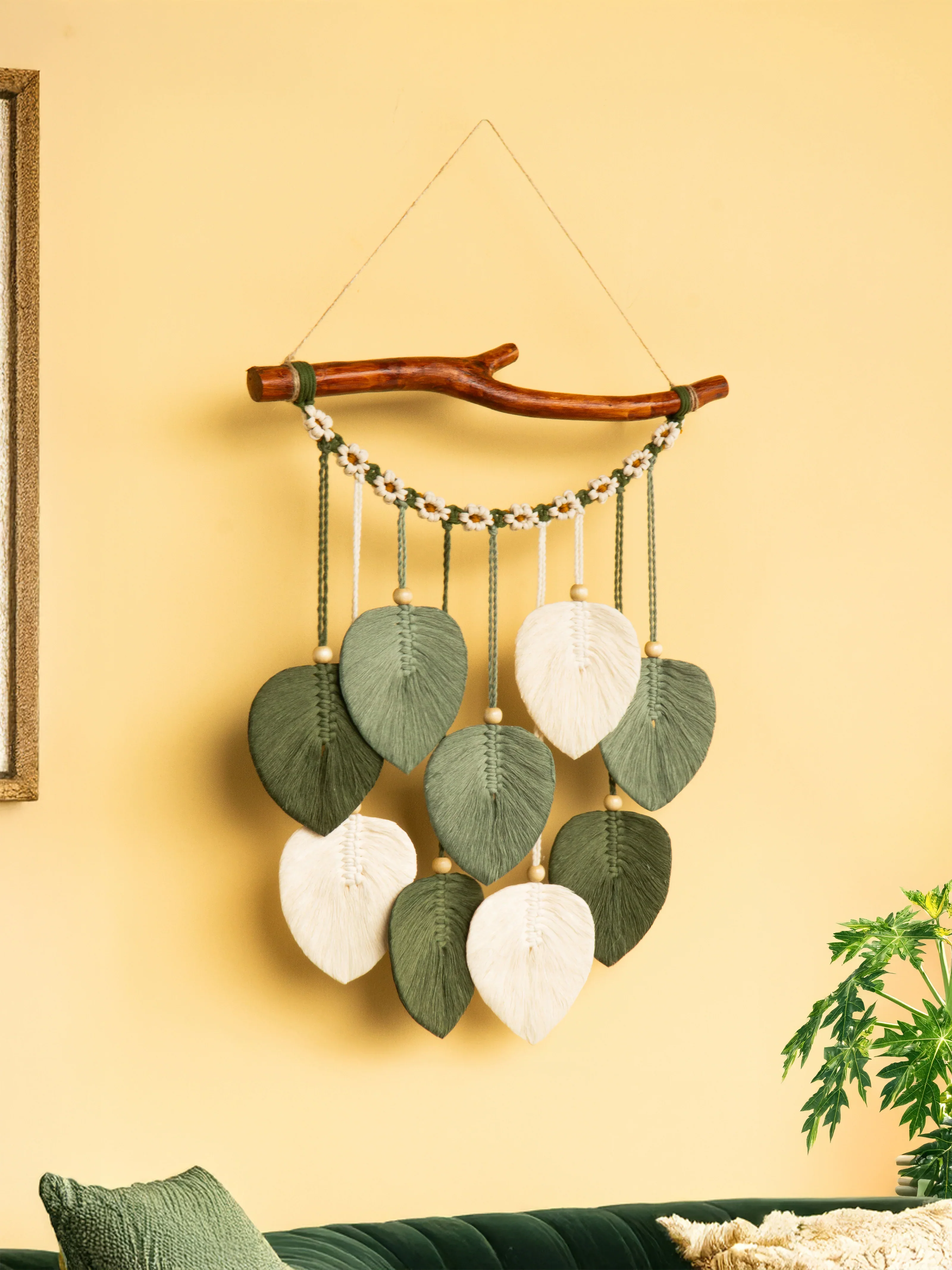 Coda Green Macrame Leaves with Flower Tassel - Image 14