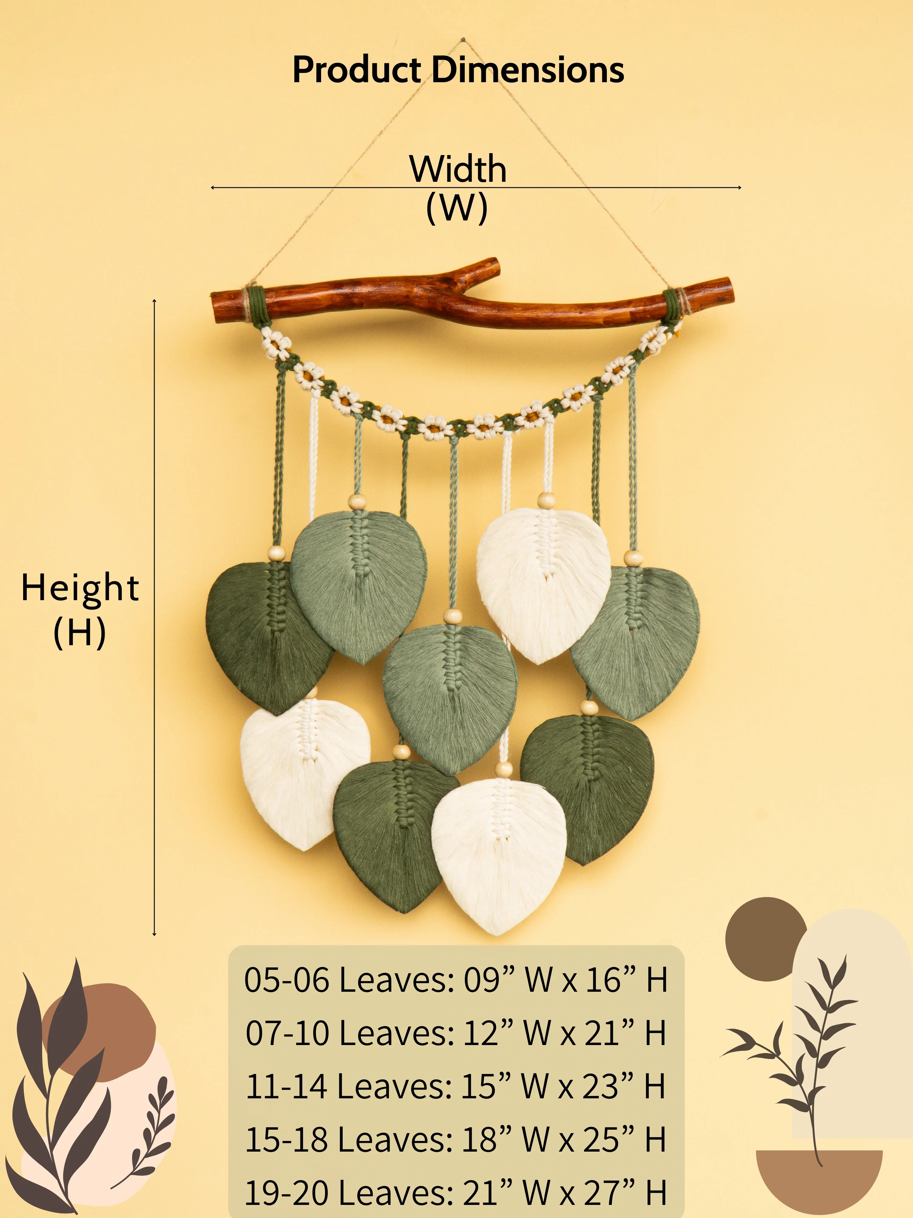 Coda Green Macrame Leaves with Flower Tassel - Image 3