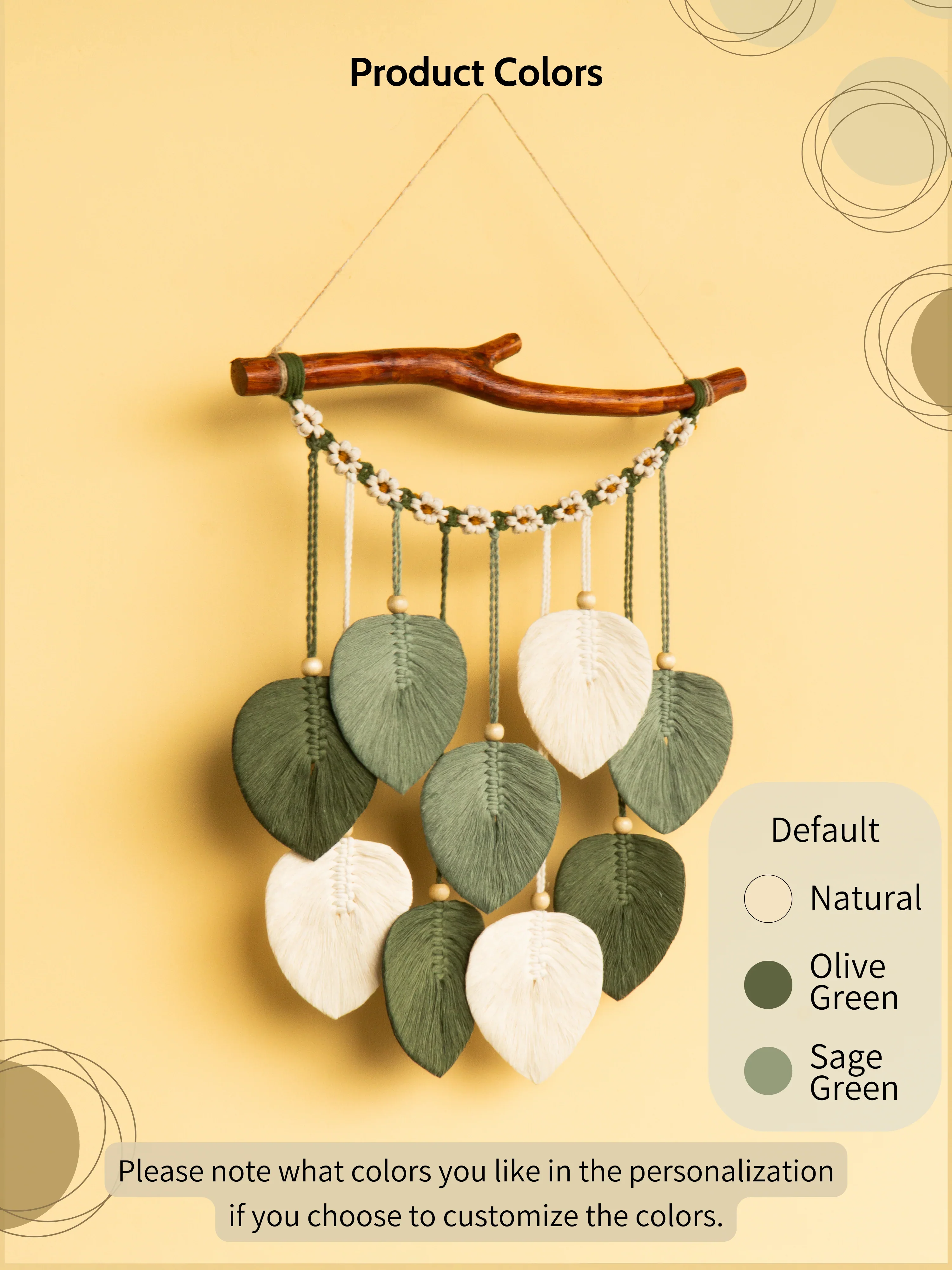 Coda Green Macrame Leaves with Flower Tassel - Image 5