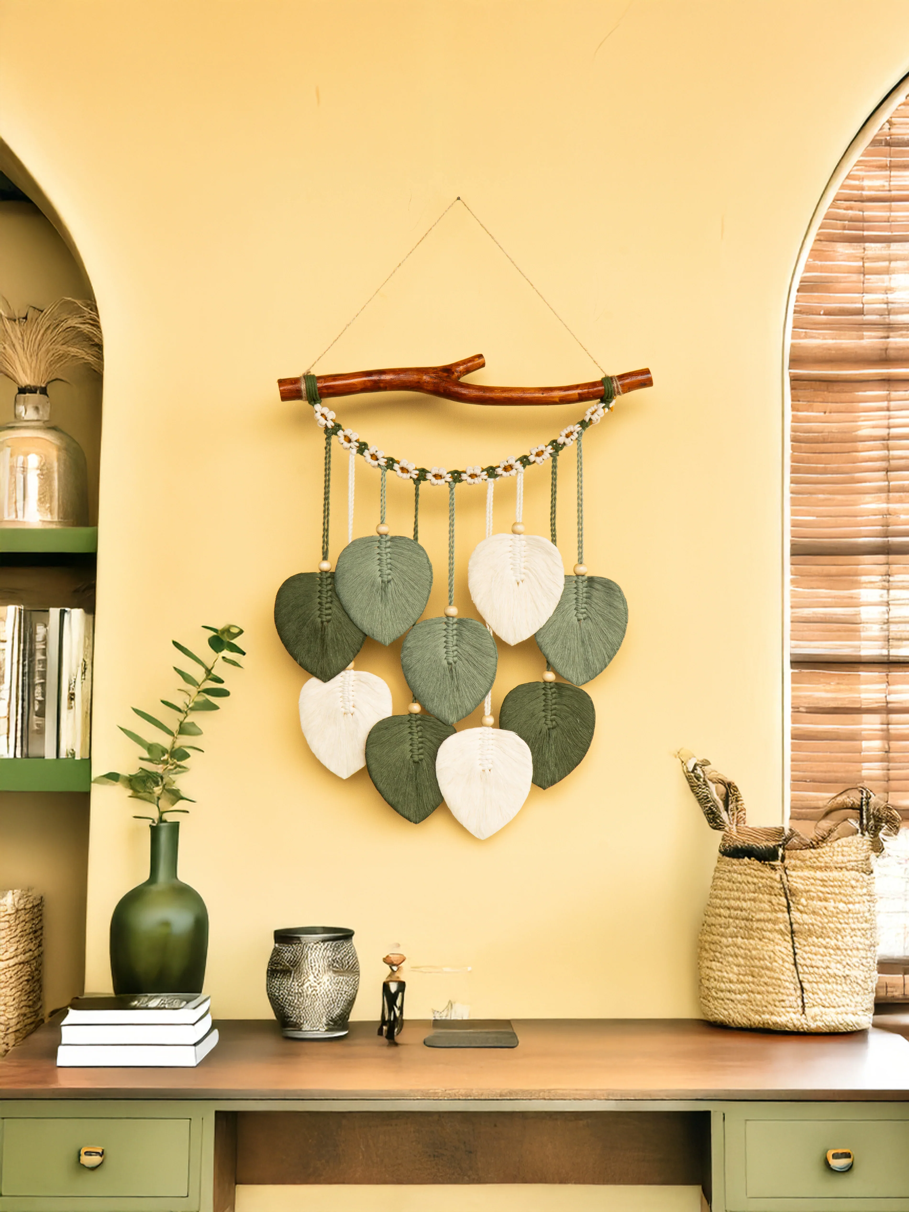 Coda Green Macrame Leaves with Flower Tassel - Image 6