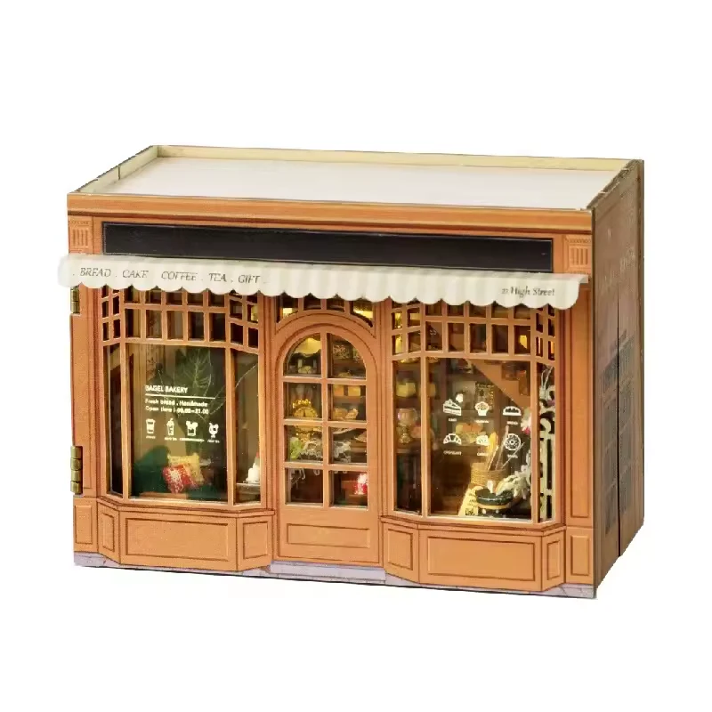 Coffee & Bakery Dollhouse Kit - Miniature Wizardi Roombox Kit with LED Light F07M51-63-MINI-111 - Image 2