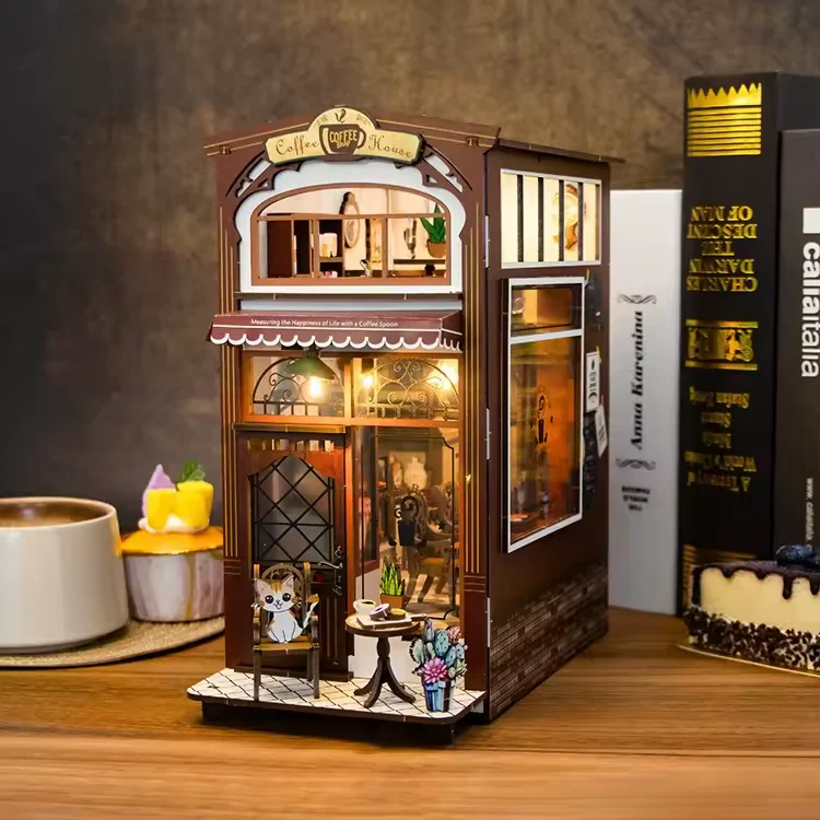 Coffee House Dollhouse Kit - Miniature Wizardi Roombox Kit with LED Light F07M51-84-M2411 - Image 3