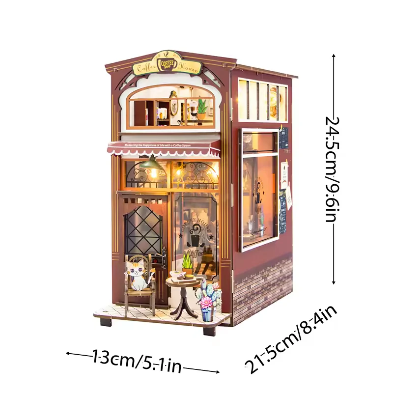 Coffee House Dollhouse Kit - Miniature Wizardi Roombox Kit with LED Light F07M51-84-M2411 - Image 6