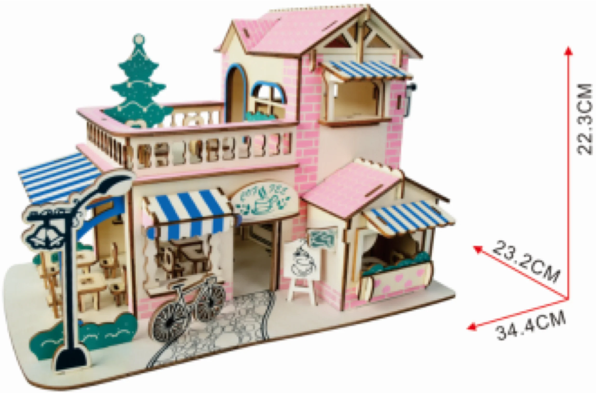 Coffee Shop Building Model Kit - Wooden Laser-Cut 3D Puzzle (161 Pcs) - Image 2