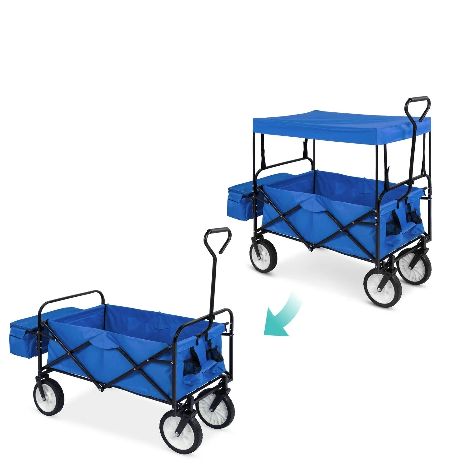 Collapsible Utility Wagon Cart Indoor/Outdoor with Canopy - Blue - Image 3