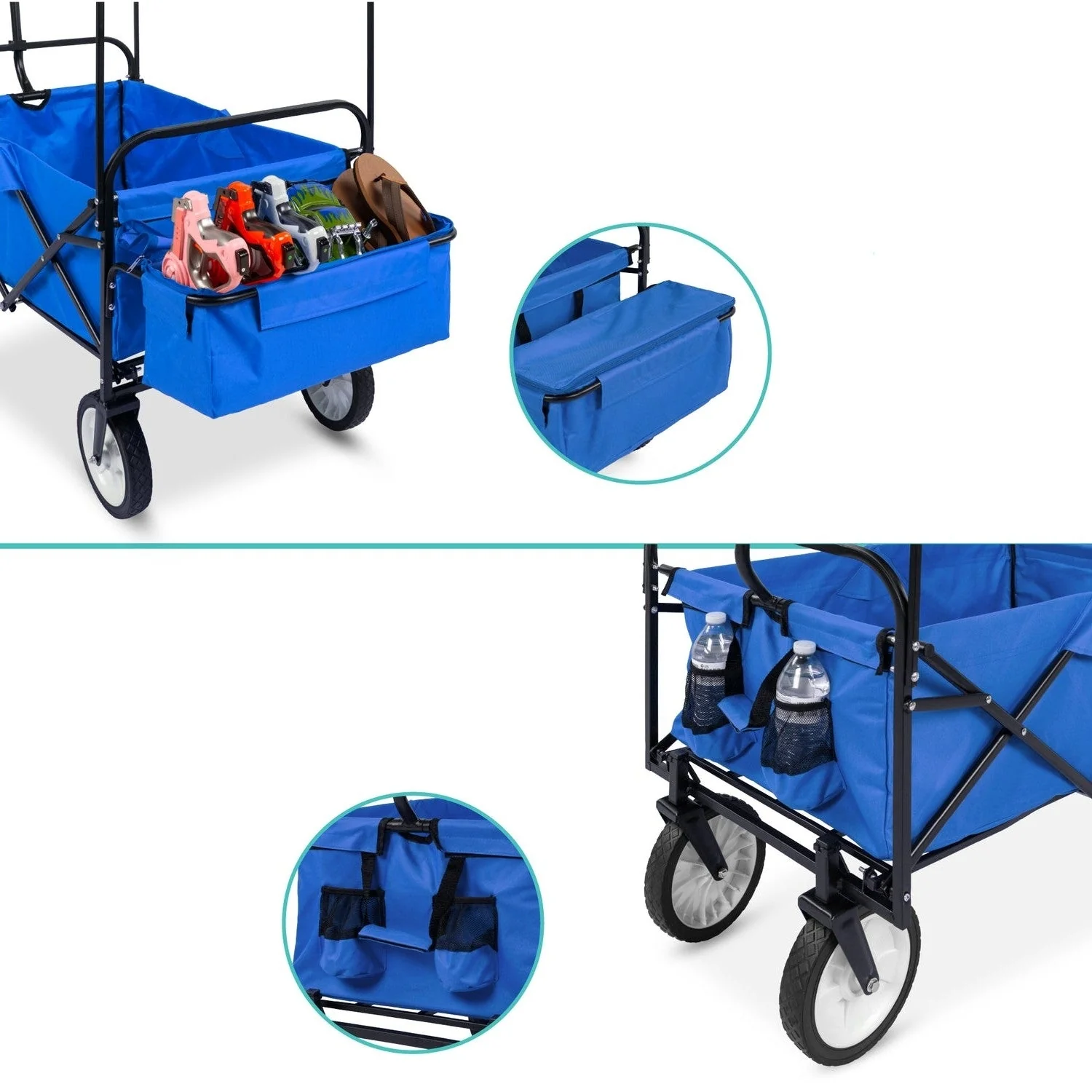 Collapsible Utility Wagon Cart Indoor/Outdoor with Canopy - Blue - Image 4