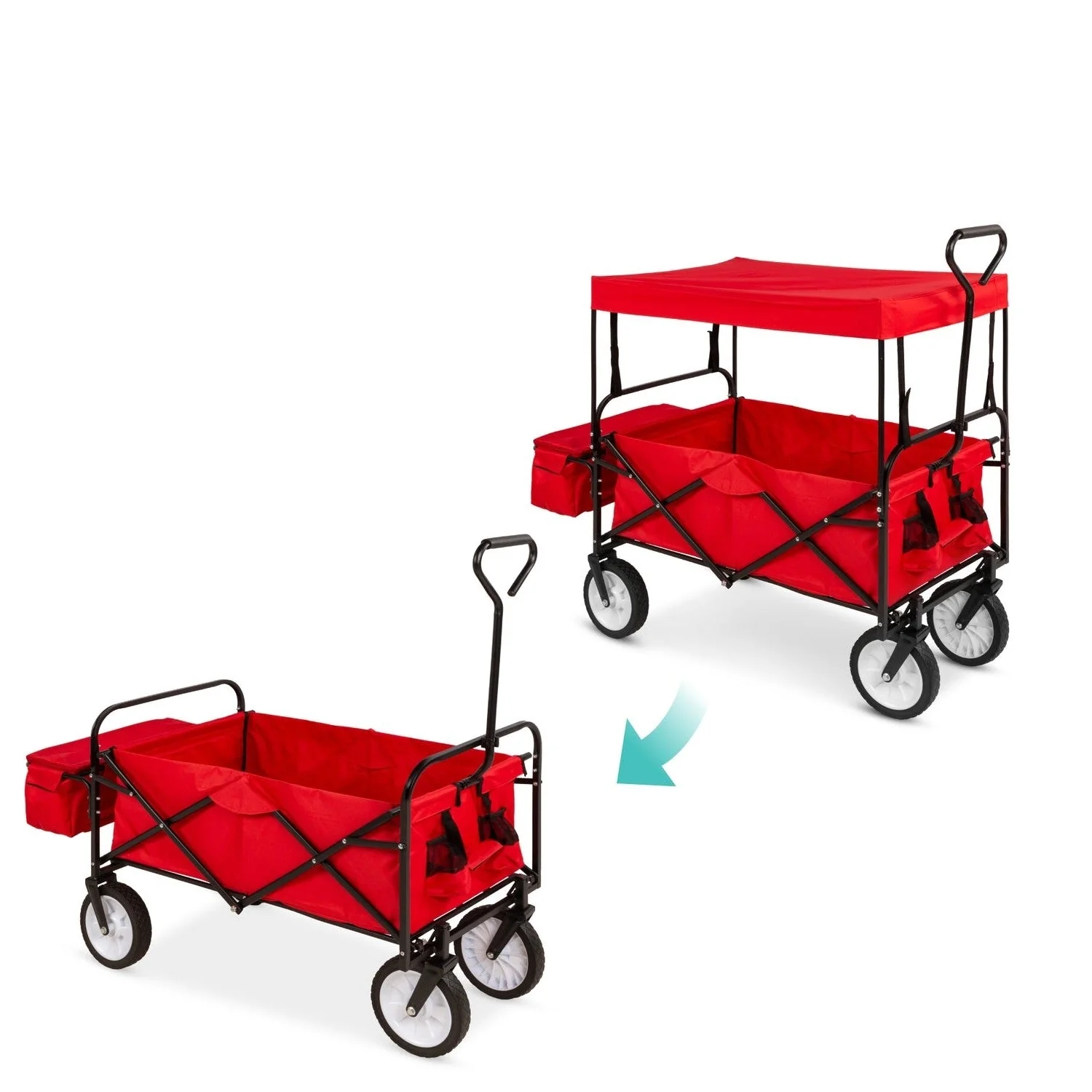Collapsible Utility Wagon Cart Indoor/Outdoor with Canopy - Red - Image 2