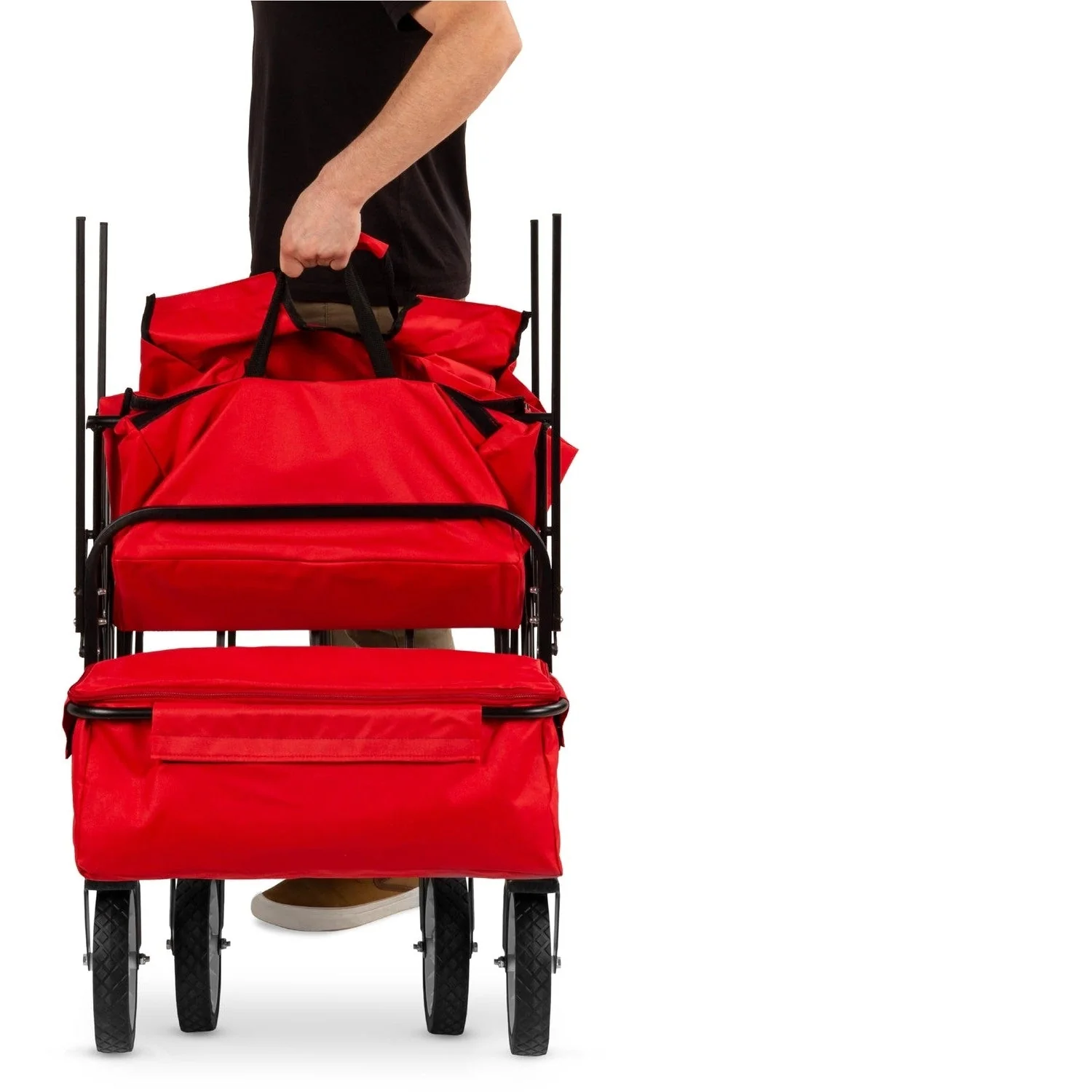 Collapsible Utility Wagon Cart Indoor/Outdoor with Canopy - Red - Image 3