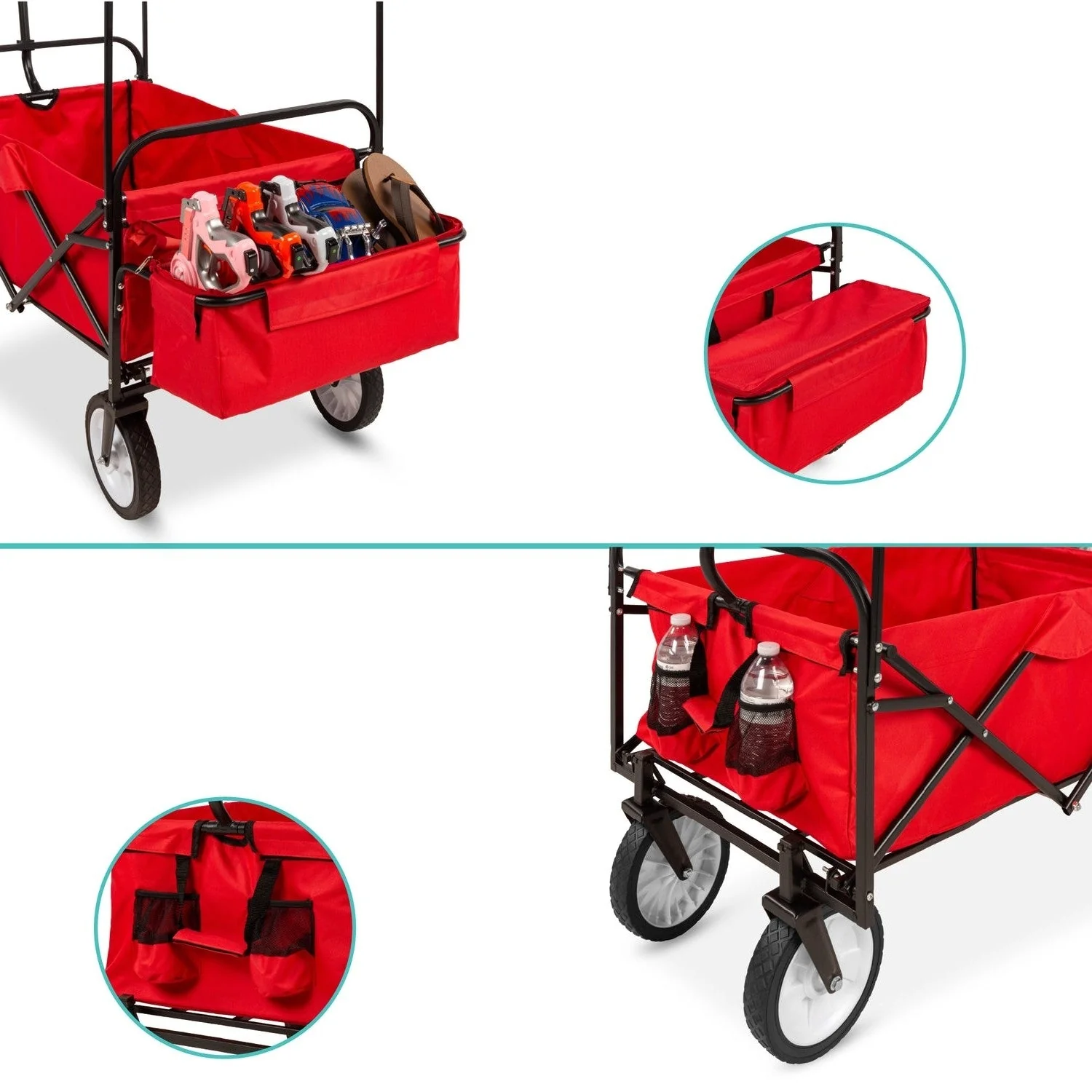 Collapsible Utility Wagon Cart Indoor/Outdoor with Canopy - Red - Image 4
