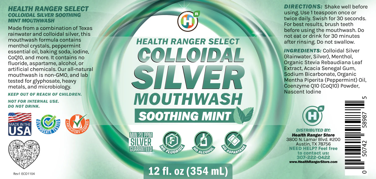 Colloidal Silver Soothing Mint Mouthwash (Alcohol Free) 12oz (354ml) - Image 2