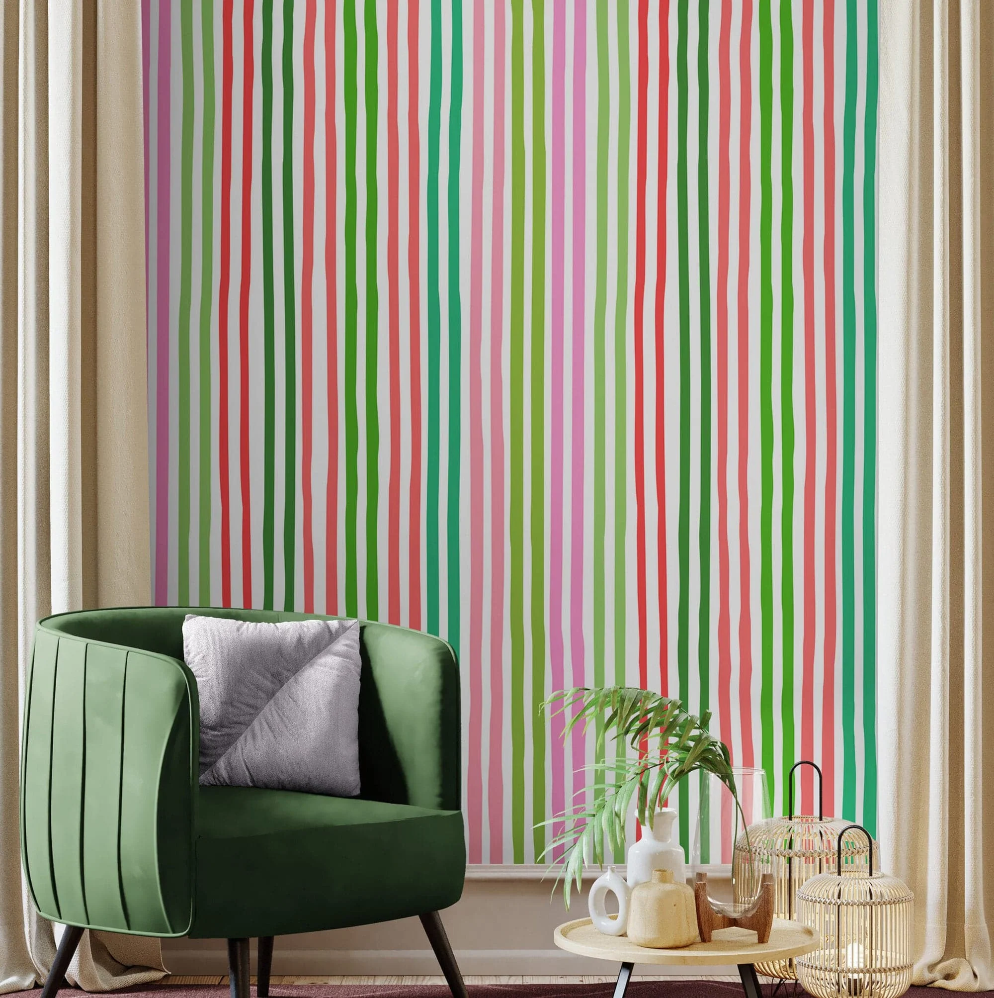 Color Vertical Stripes Pattern Wallpaper Mural. #7034 - Image 3